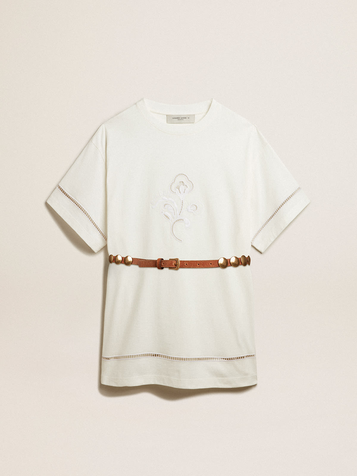Golden Goose - White cotton T-shirt dress with belt in 