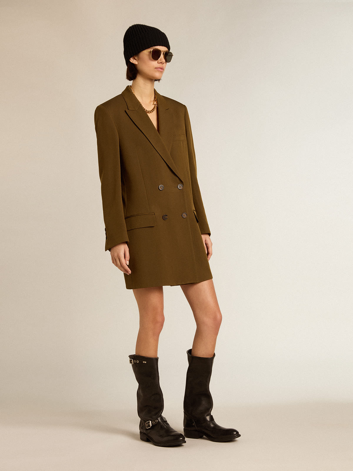 Golden Goose - Short dress in beech-colored wool with horn buttons in 