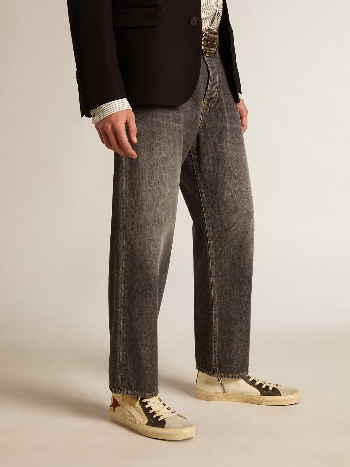 Slide LTD in faded nylon with suede star and beige flash | Golden Goose