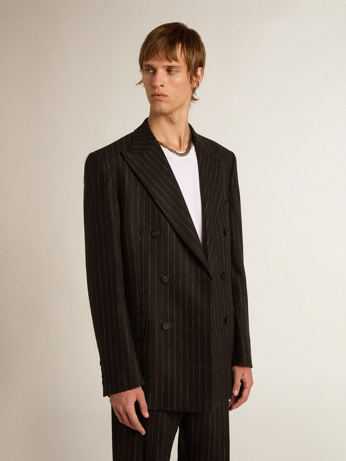 Golden Goose Kids logo-patch pinstripe shirt - White