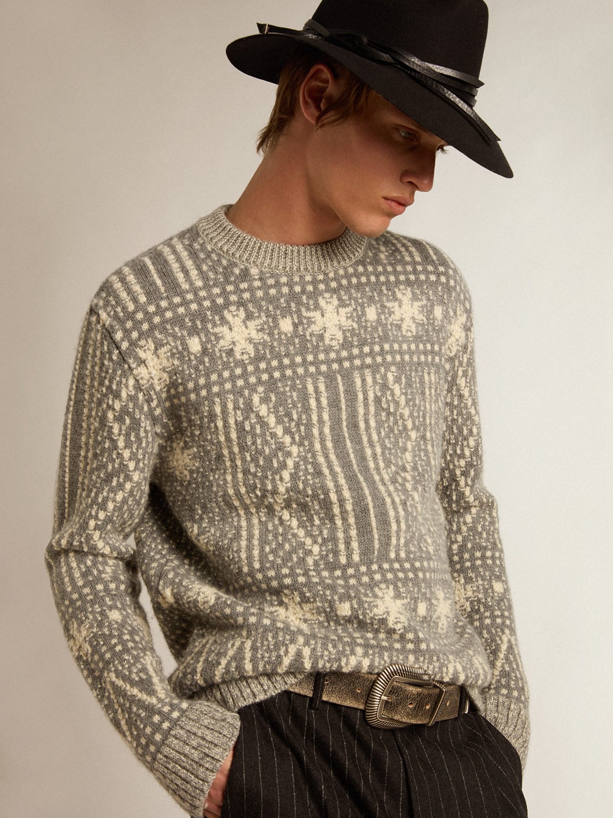 Golden Goose - Round-neck sweater with gray Fair Isle motif in 