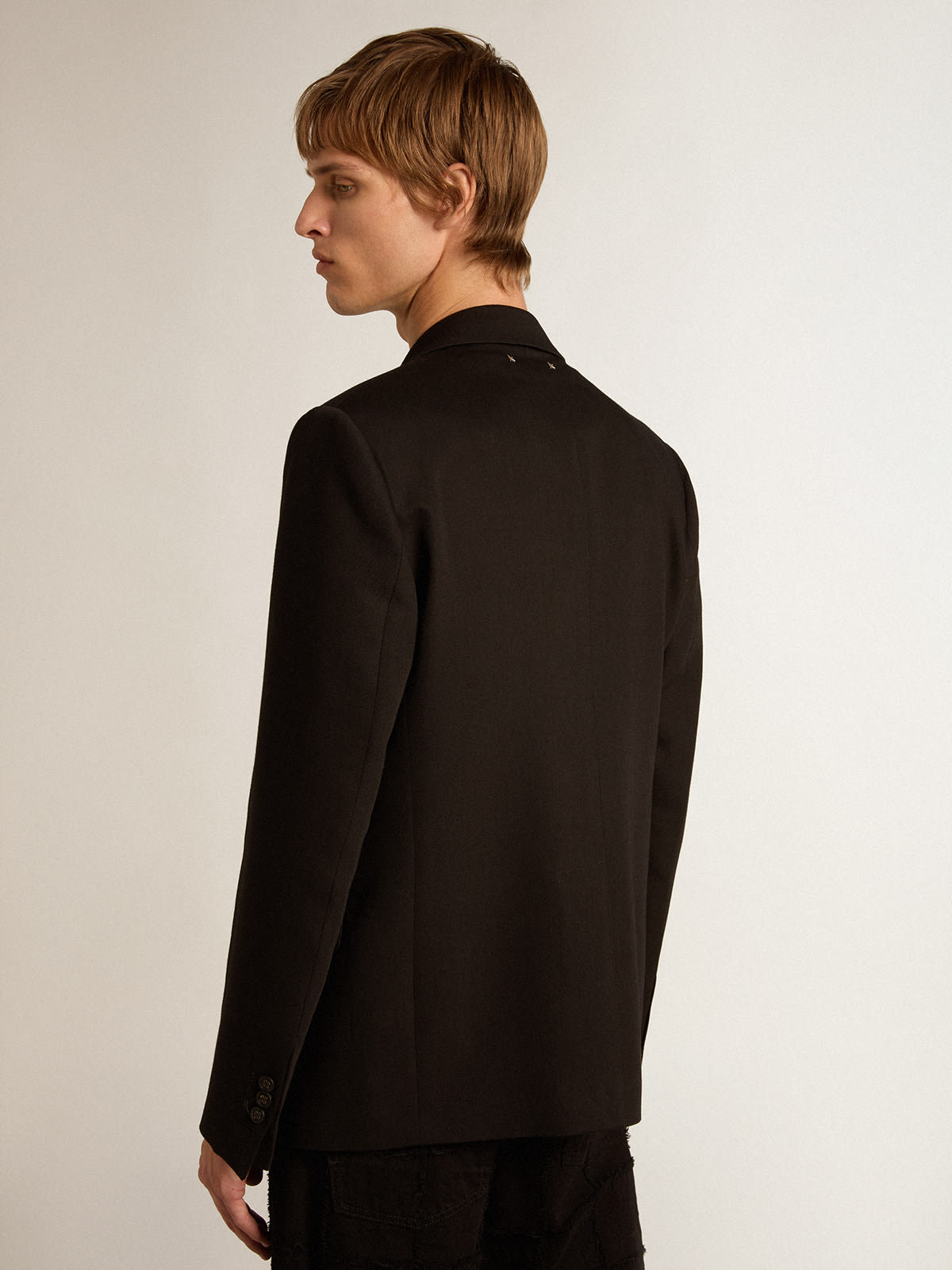 Black wool and viscose blend single-breasted blazer