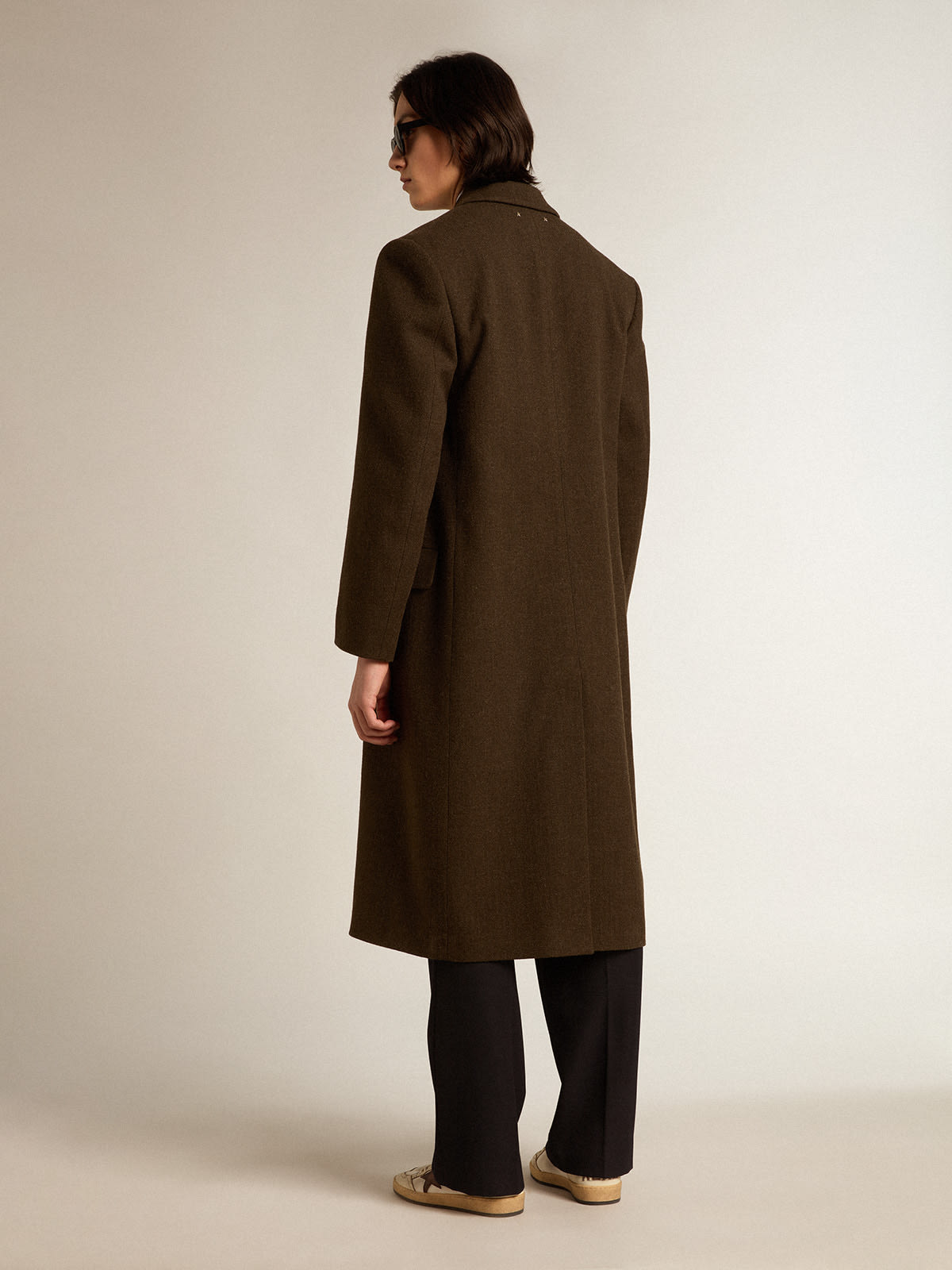 Golden Goose - Men’s double-breasted coat in bark-colored wool in 