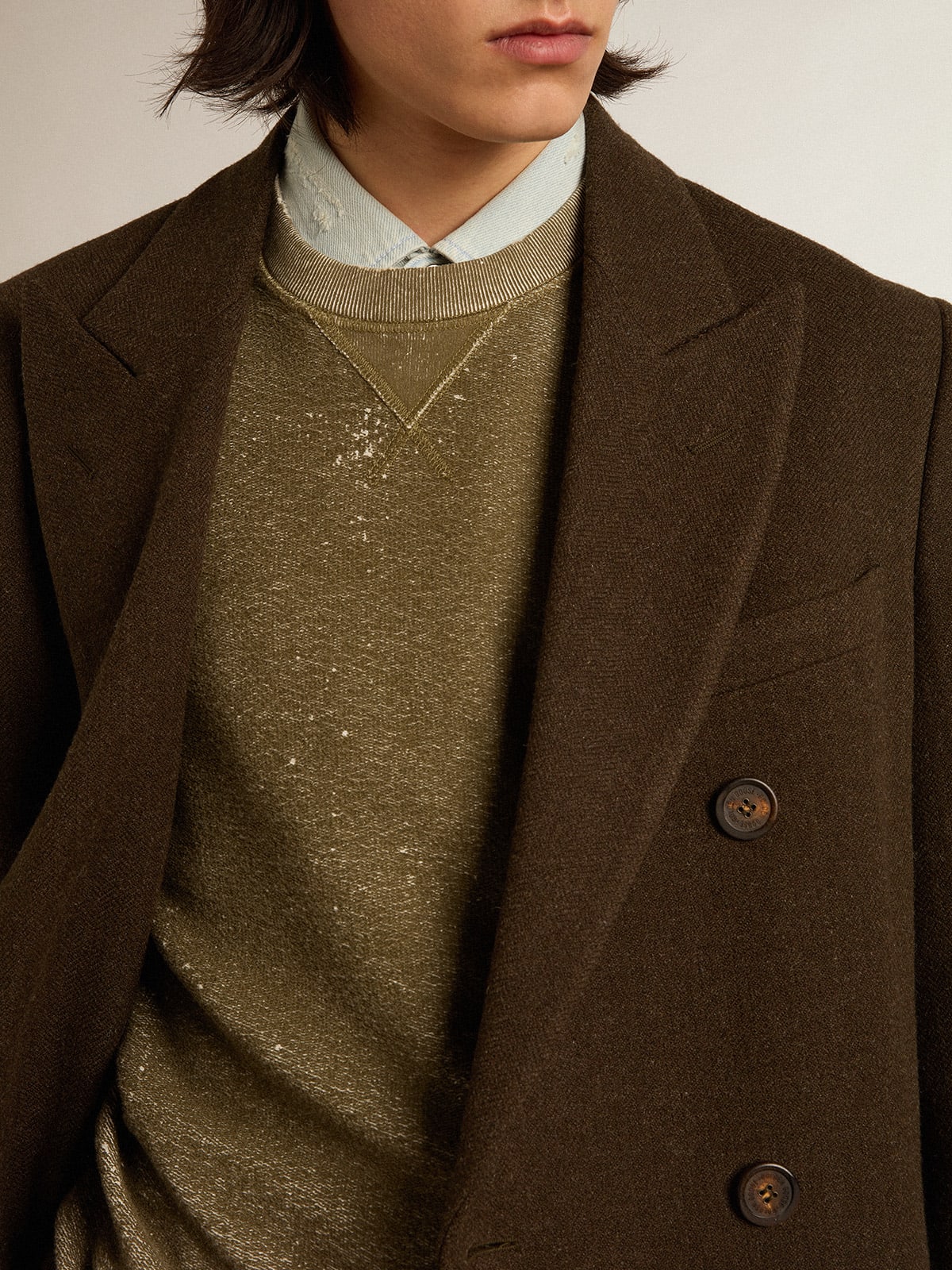 Golden Goose - Sweat-shirt en coton couleur hêtre effet vintage in 