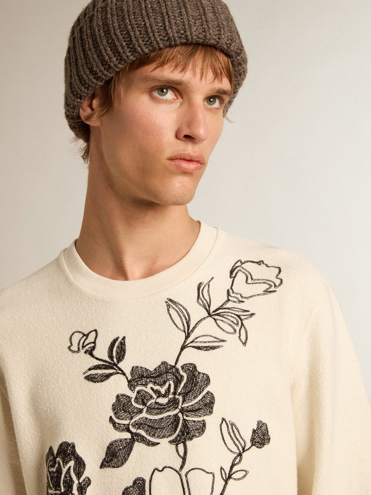 Aged white cotton sweatshirt with embroidery | Golden Goose