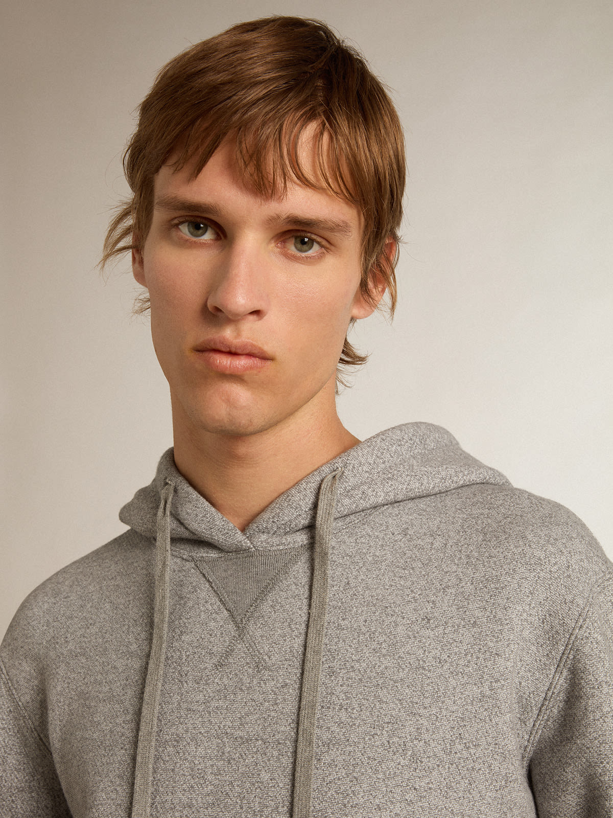 Gray melange cotton sweatshirt with hood