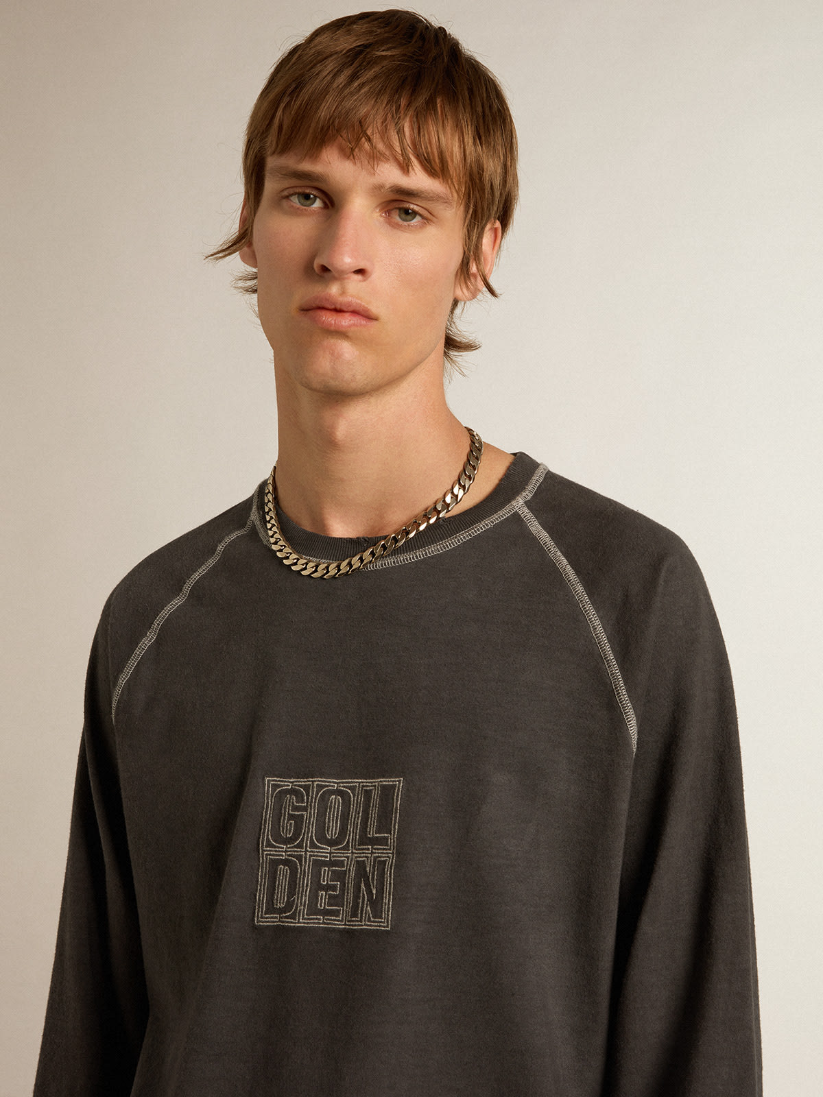 Golden Goose - Anthracite T-shirt with white lettering on the front in 