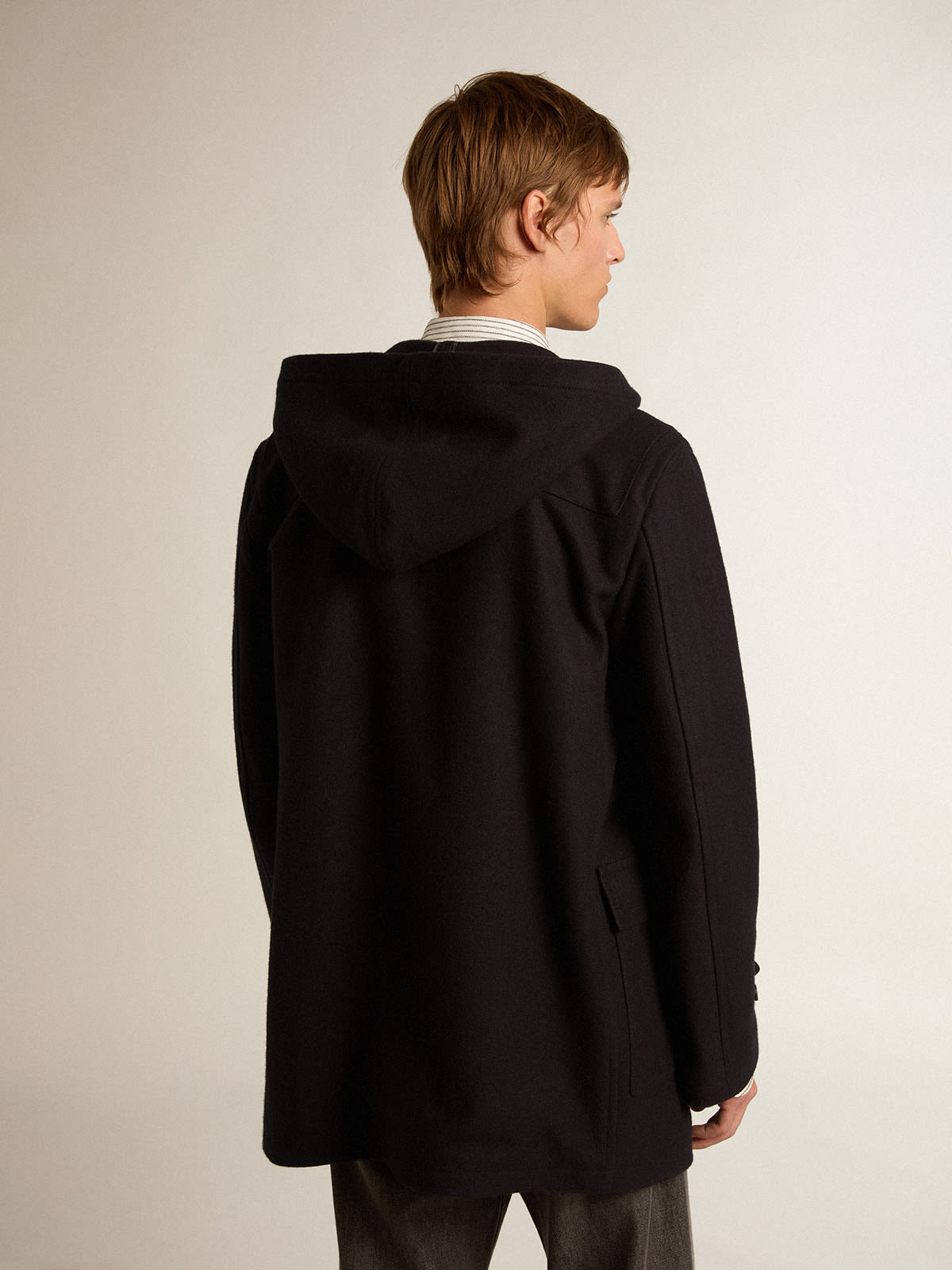 Golden Goose - Dark blue wool duffle coat with hood and toggle fastening in 