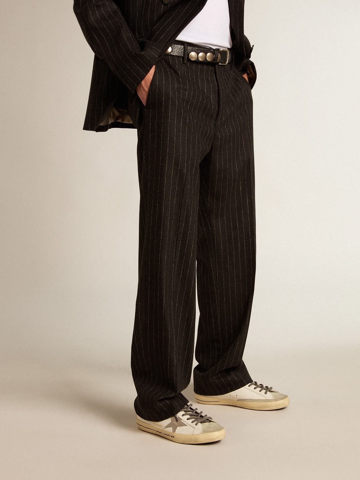 Golden Goose - Pantalone da uomo in lana di colore grigio scuro in 
