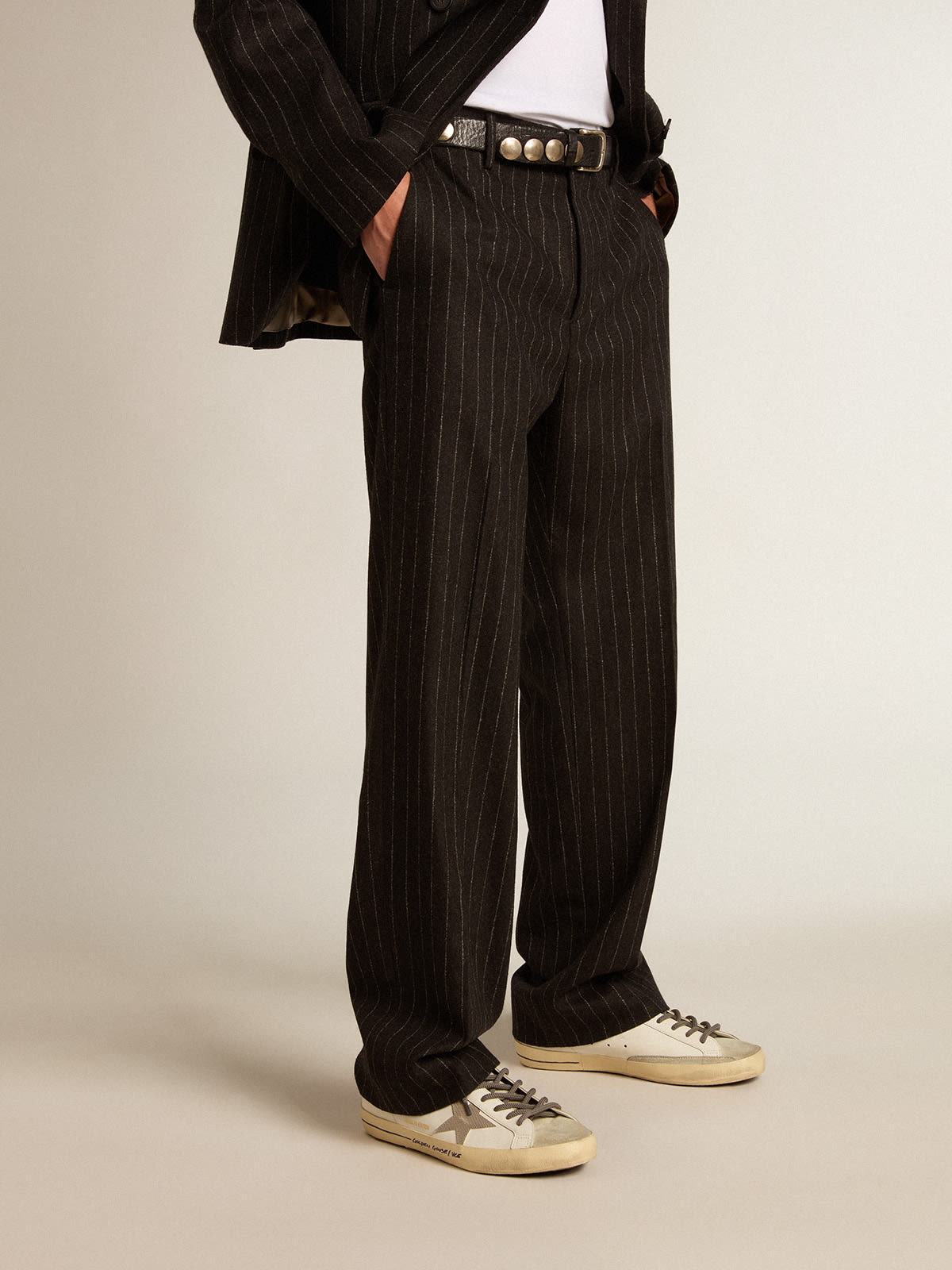 Grey pinstripe hot sale pants mens