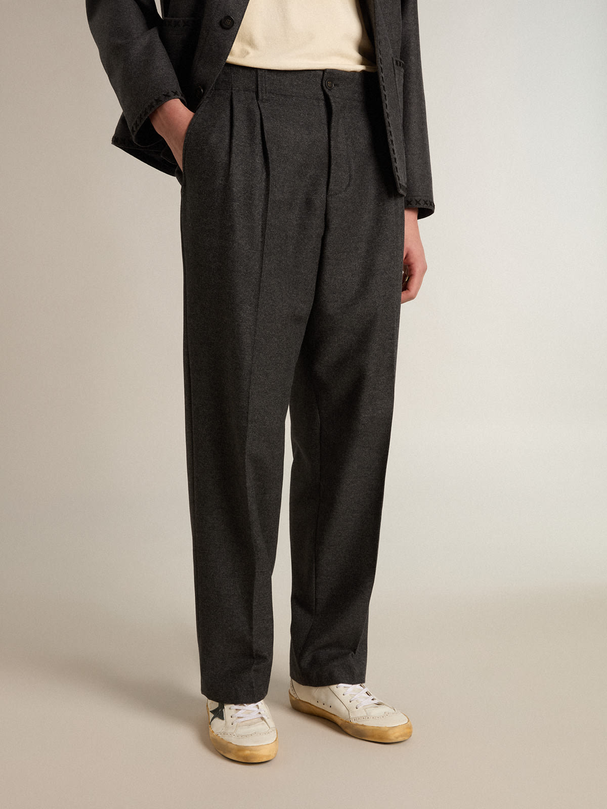 Pants in dark gray wool flannel | Golden Goose