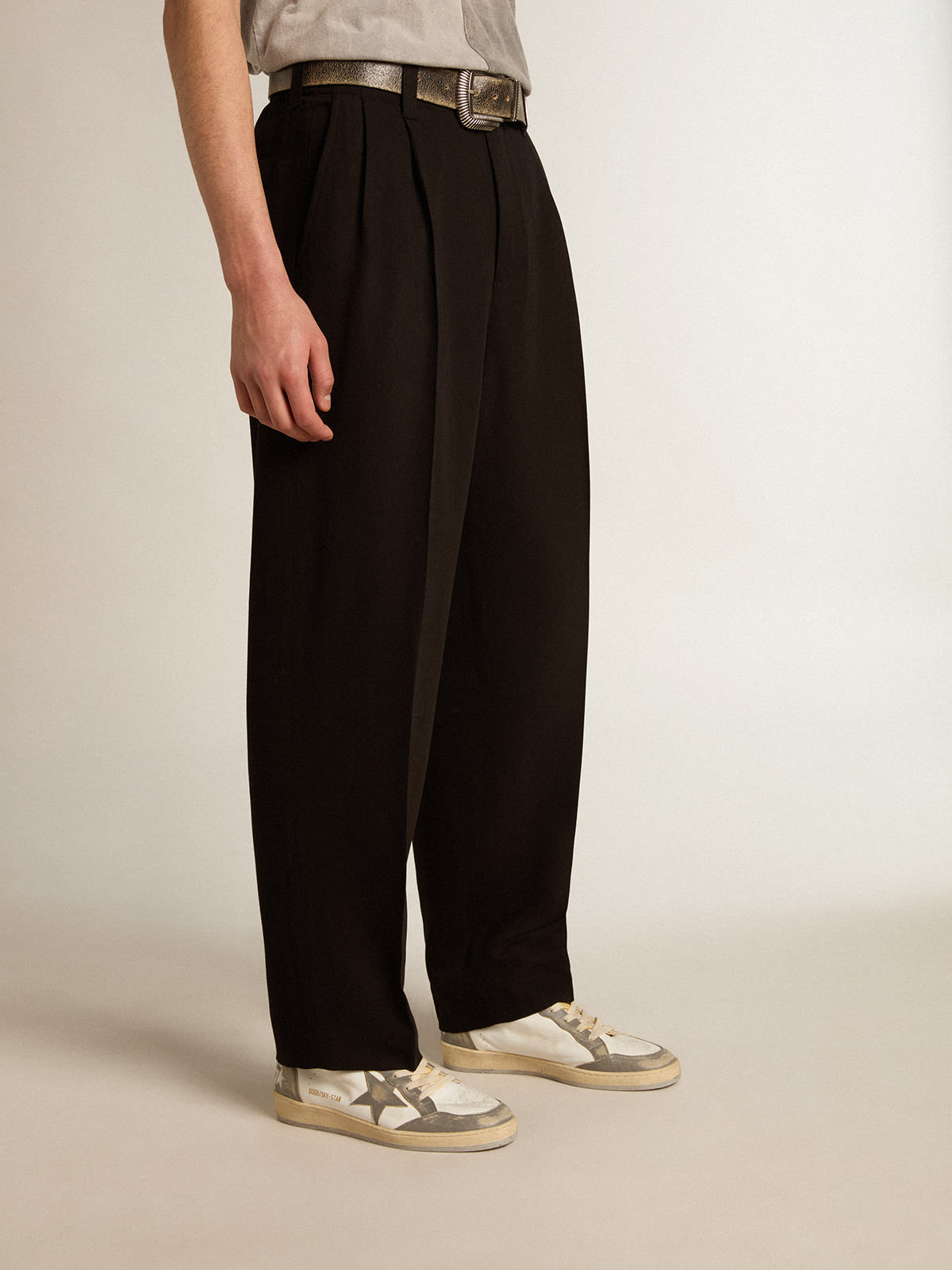 Black wool and viscose blend pants