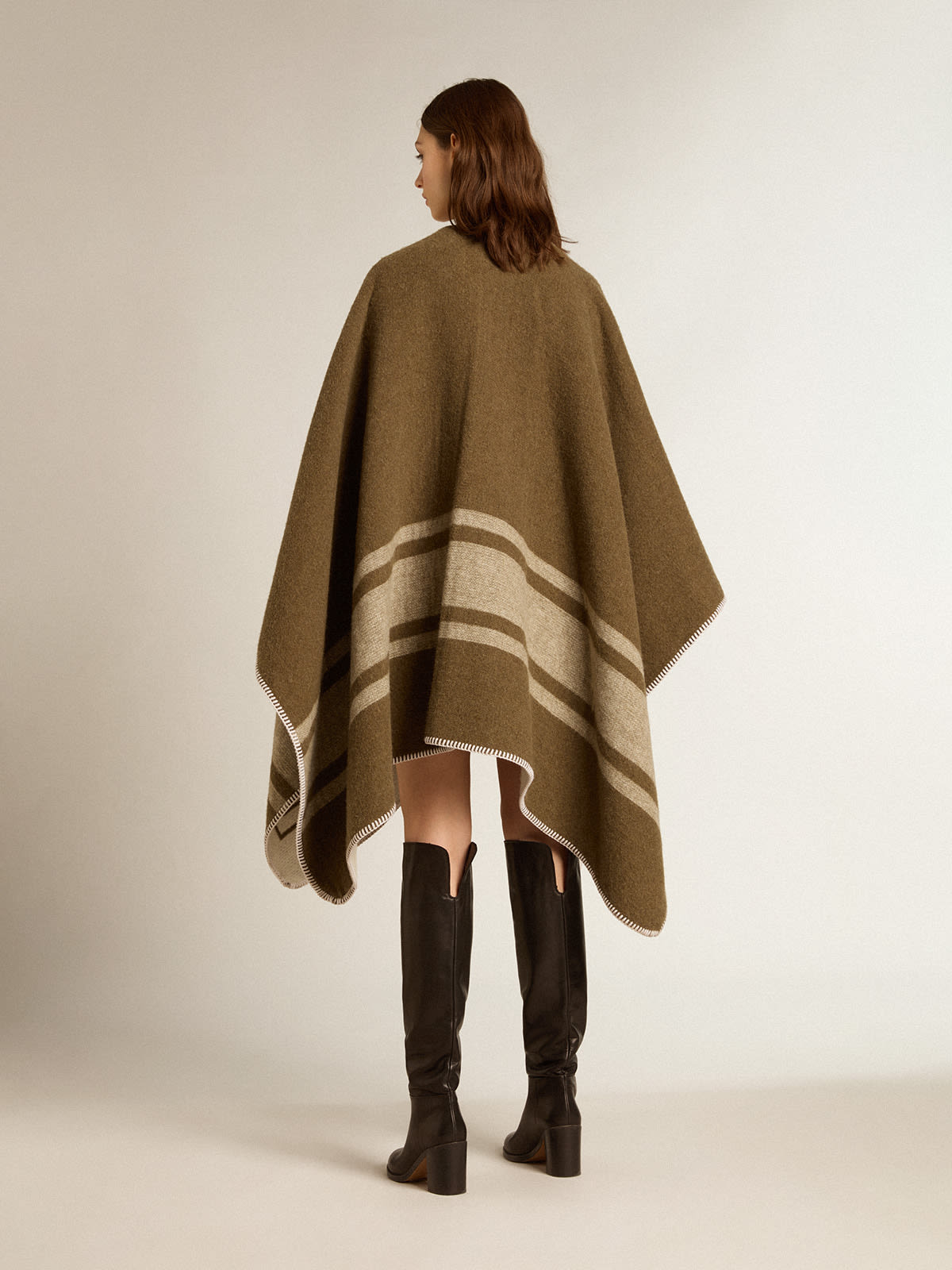 Golden Goose - Double-sided cape in military-green wool blend in 