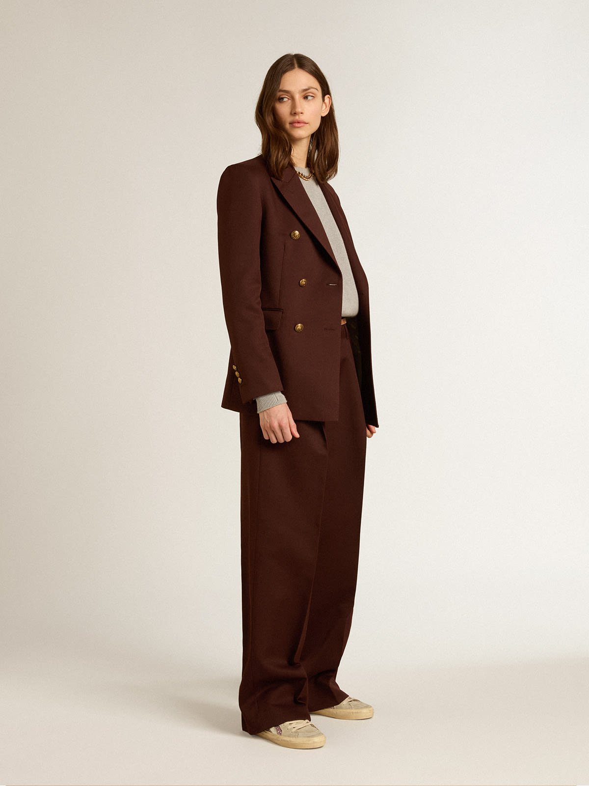 Women's pants in coffee-colored wool gabardine