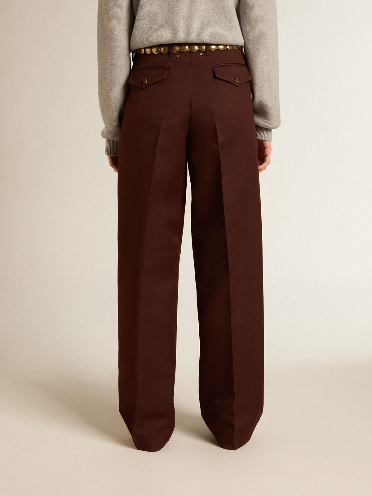 Golden Goose - Women's pants in coffee-colored wool gabardine in 