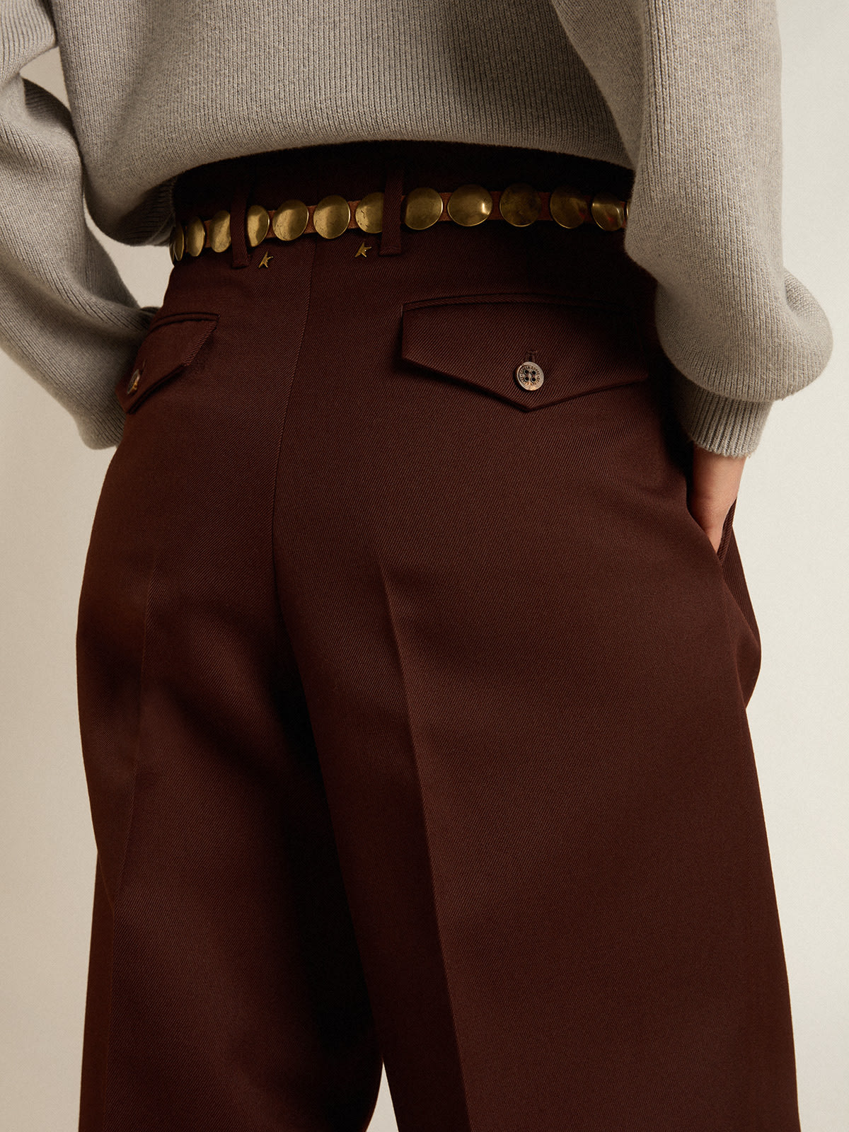 Golden Goose - Women's pants in coffee-colored wool gabardine in 