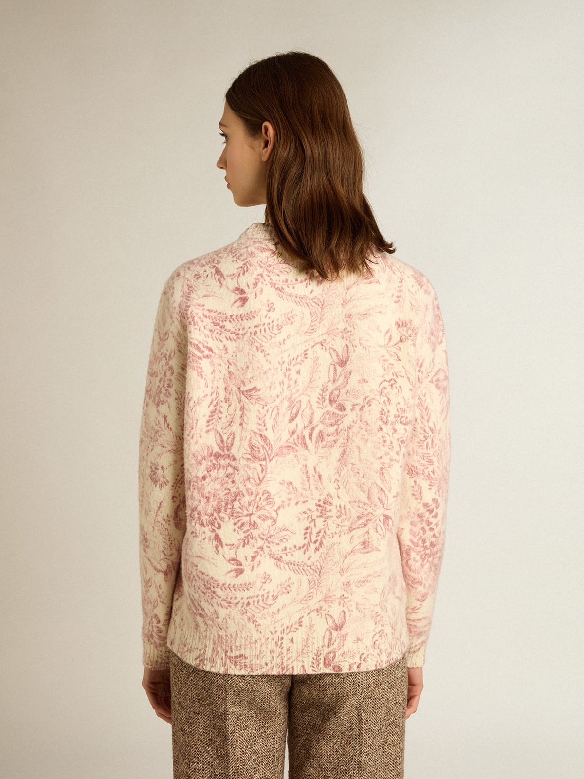 Golden Goose - Women’s round-neck sweater in wool with all-over toile de jouy pattern in 