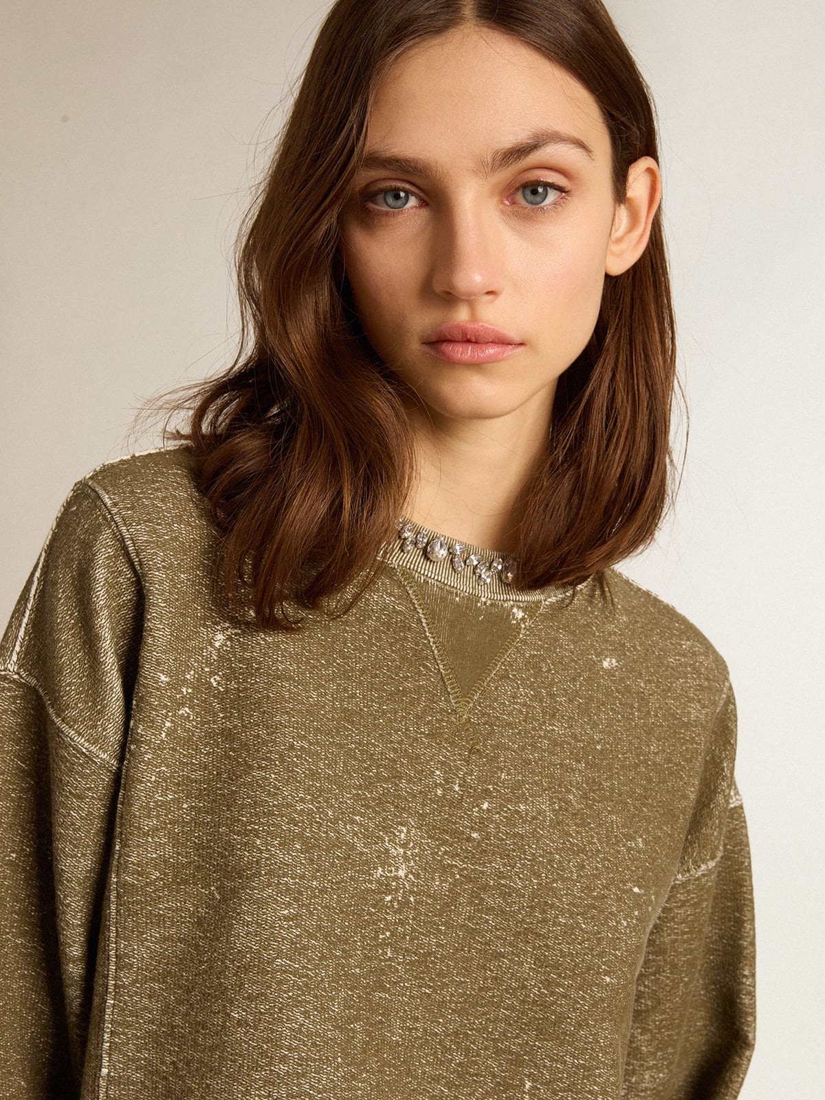 Golden Goose - Vintage-effect beech-colored cotton cropped sweatshirt in 