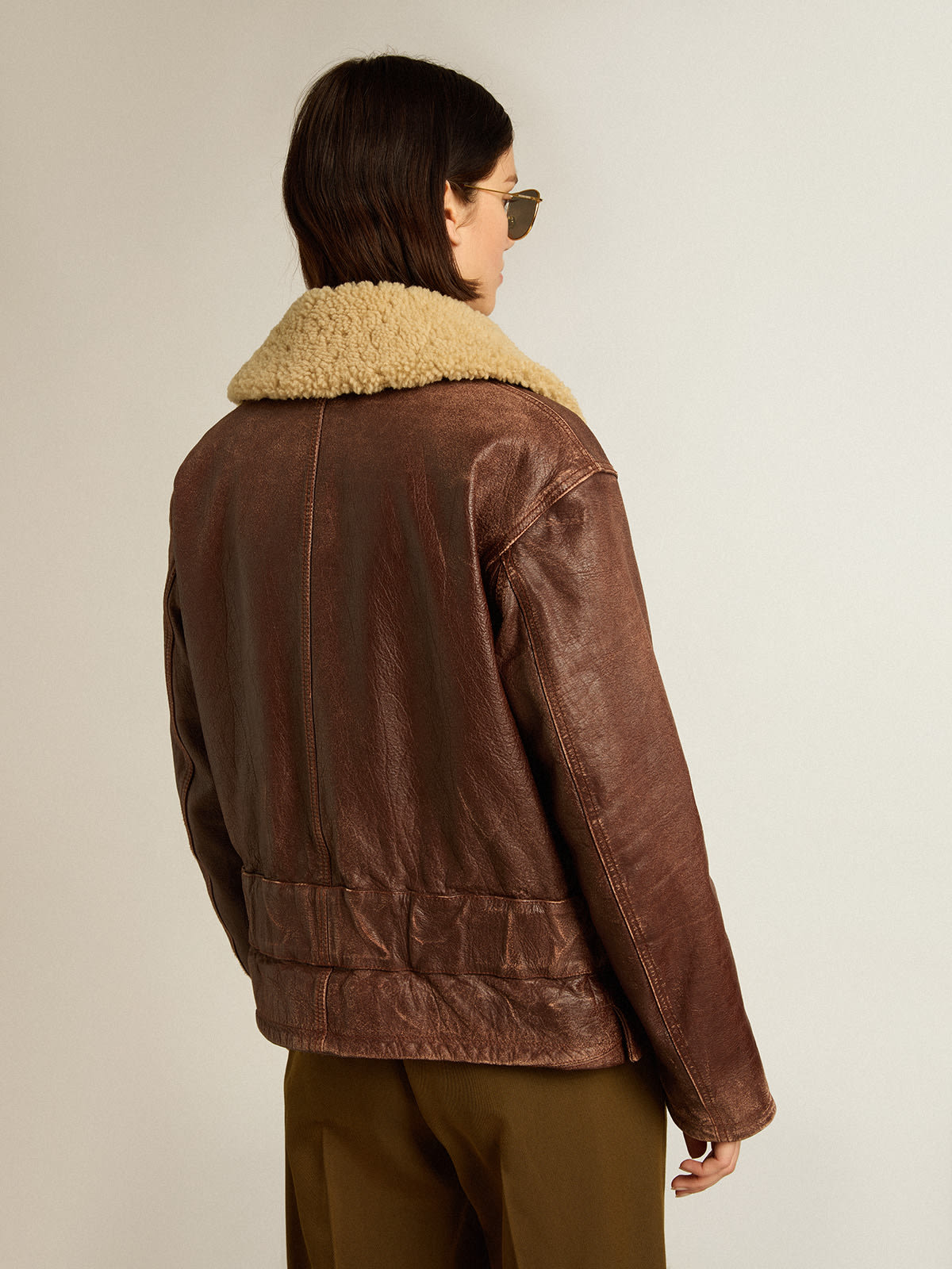 Golden Goose - Wood-colored jacket with detachable shearling collar in 