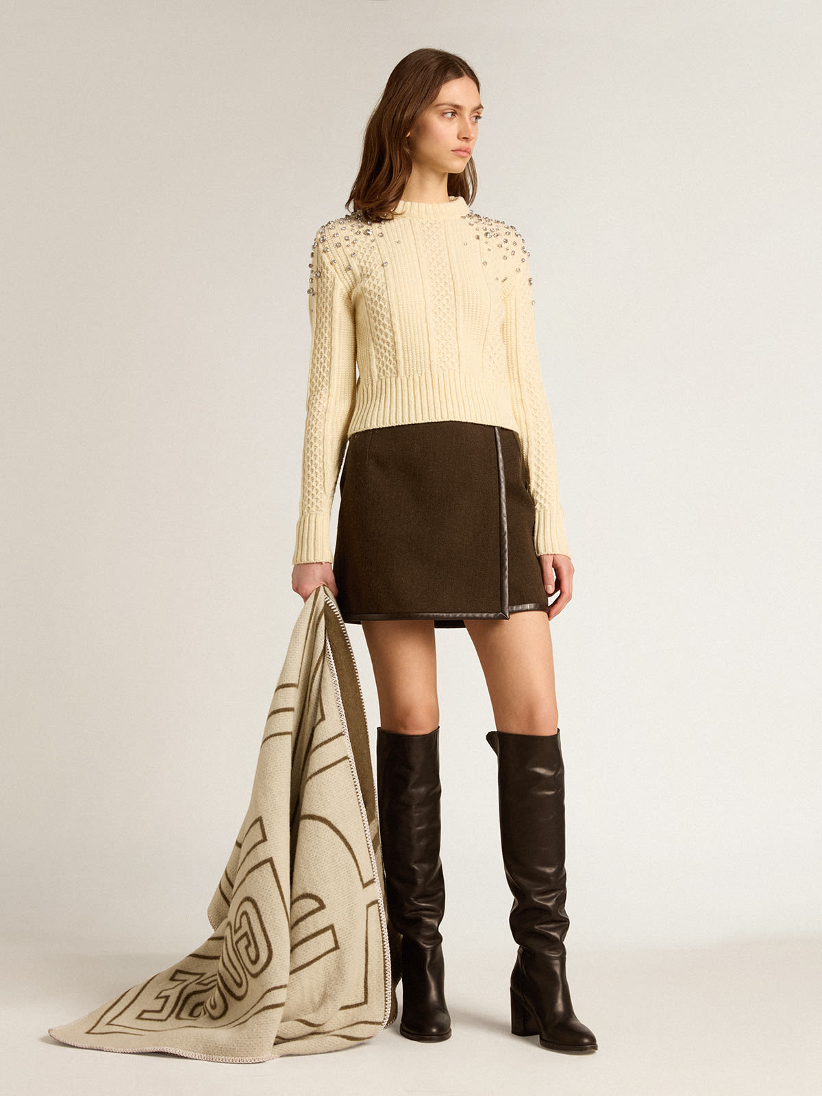 Golden Goose - Mini-jupe en laine couleur écorce  in 