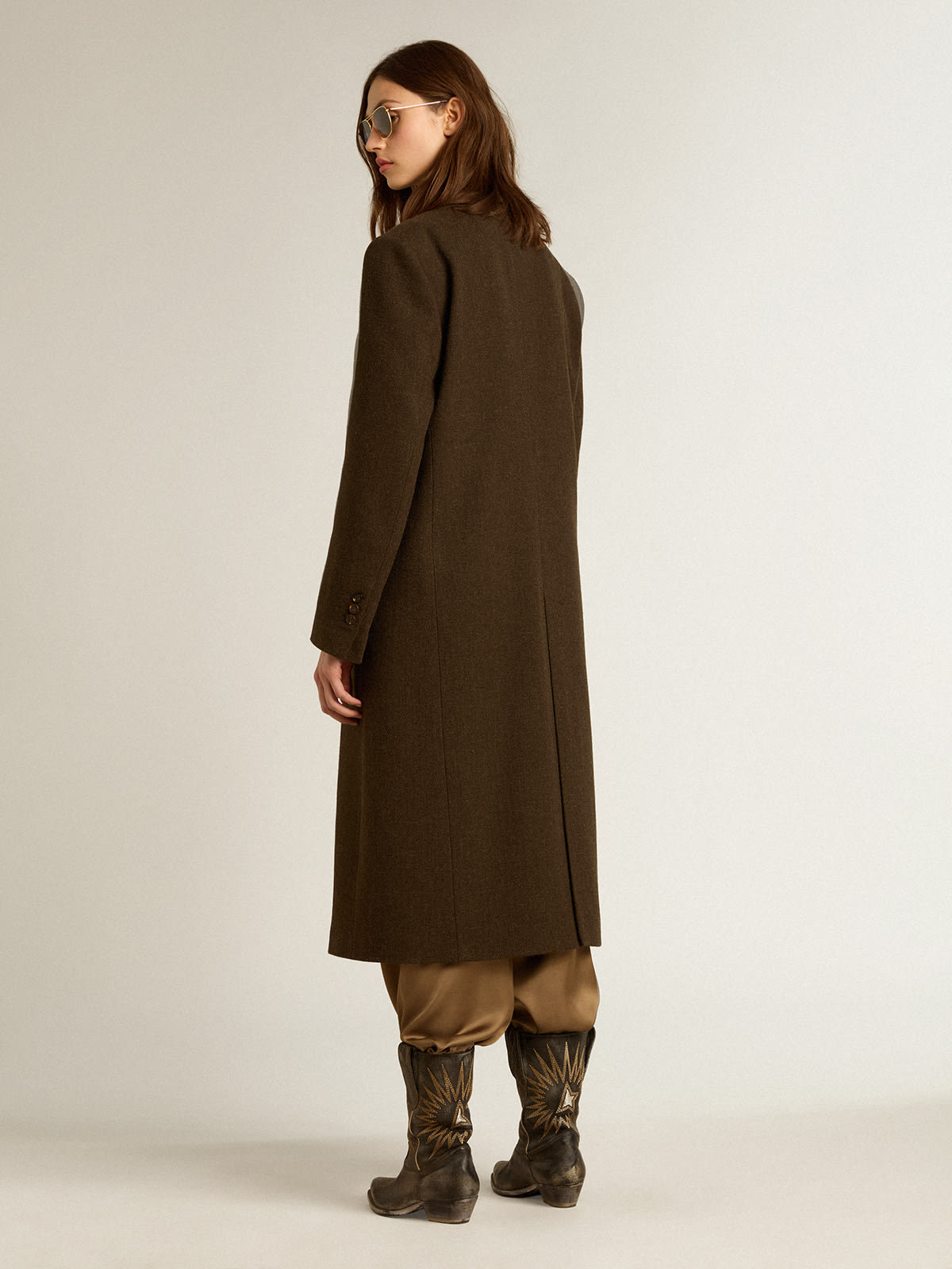 Golden Goose - Women’s one-and-a-half-breasted coat in bark-colored wool in 