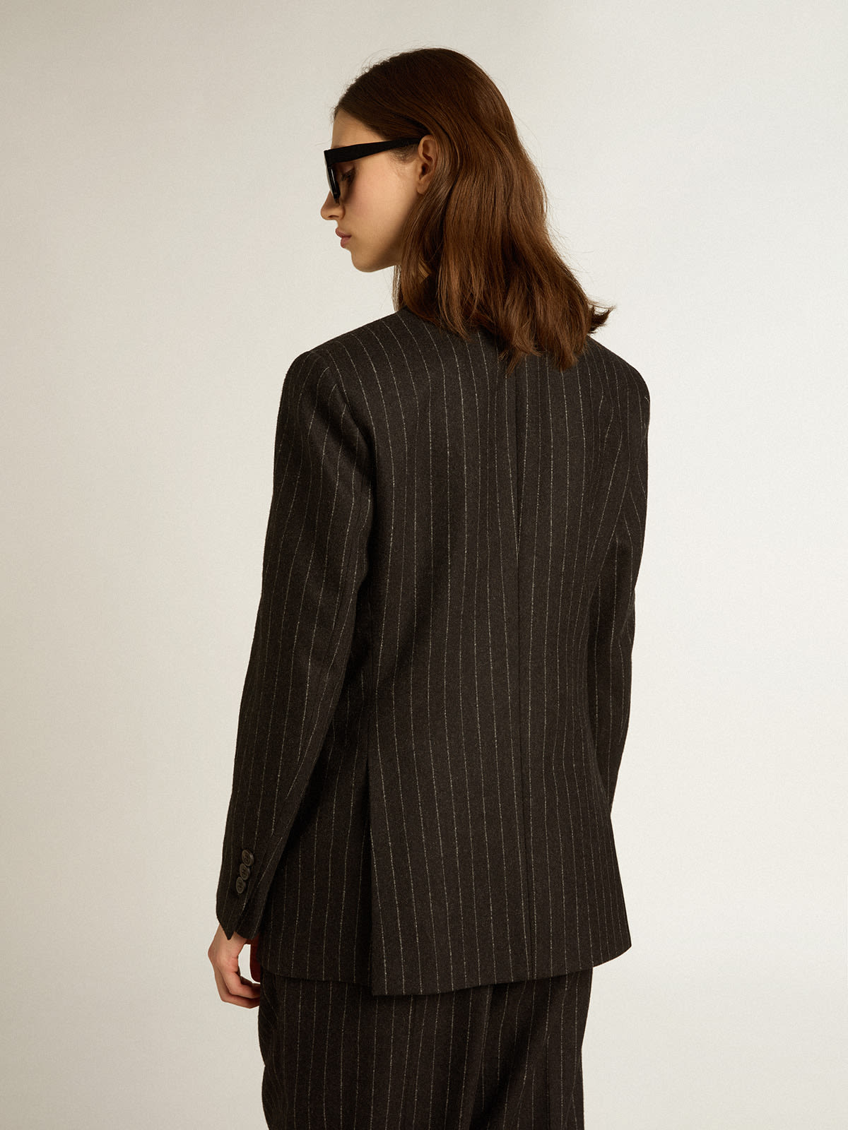 Women's double-breasted blazer in gray melange wool