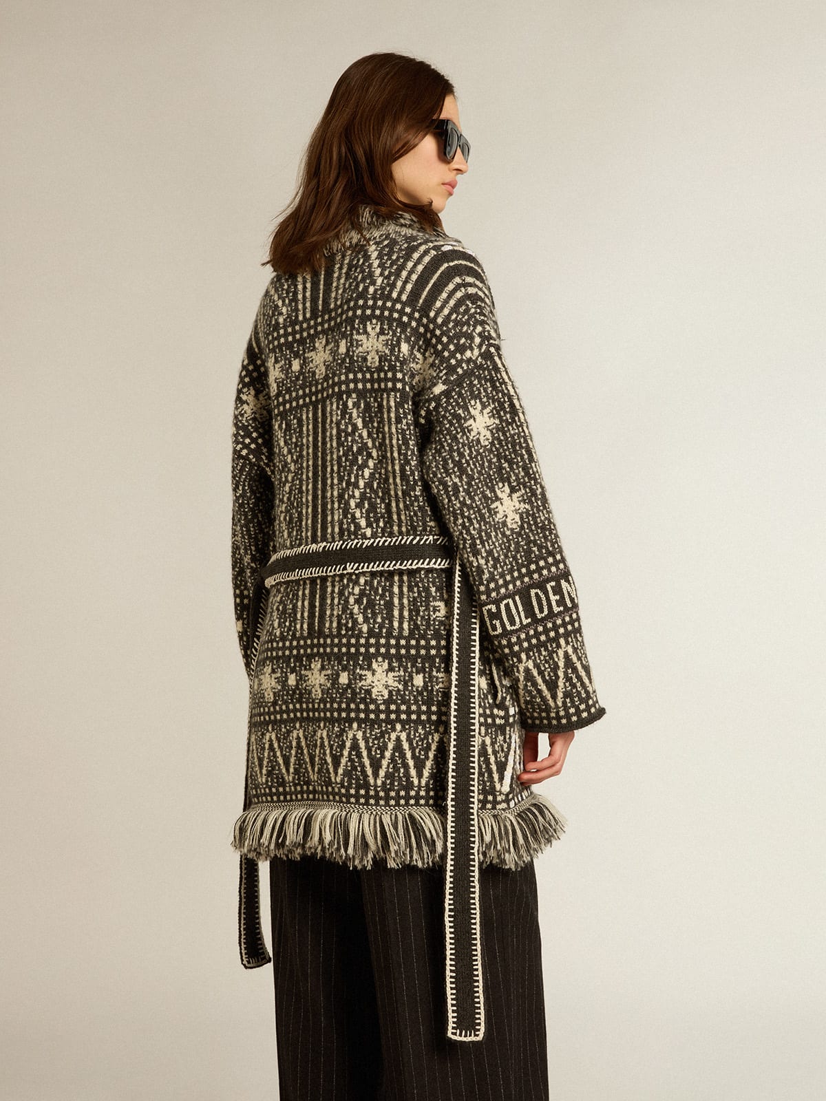 Golden Goose - Cardigan with belt and dark gray Fair Isle pattern in 