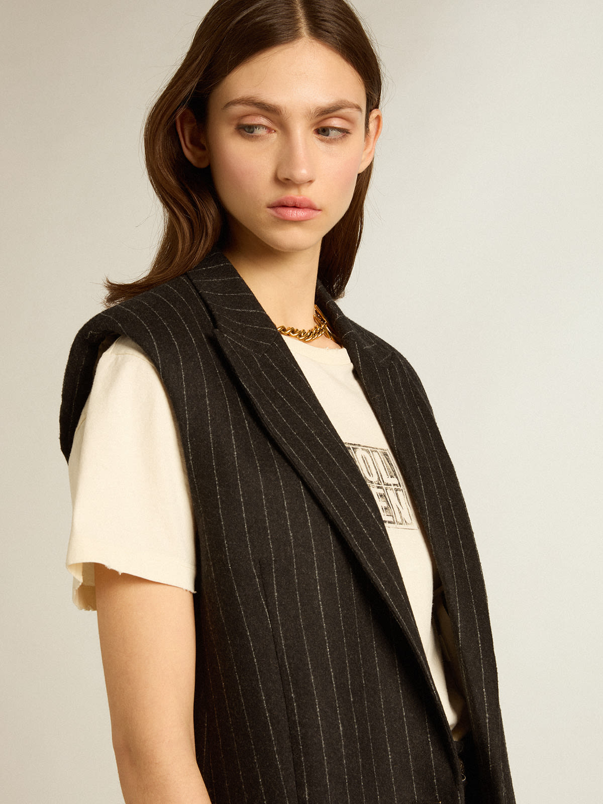 Embellished Pinstripe Vest