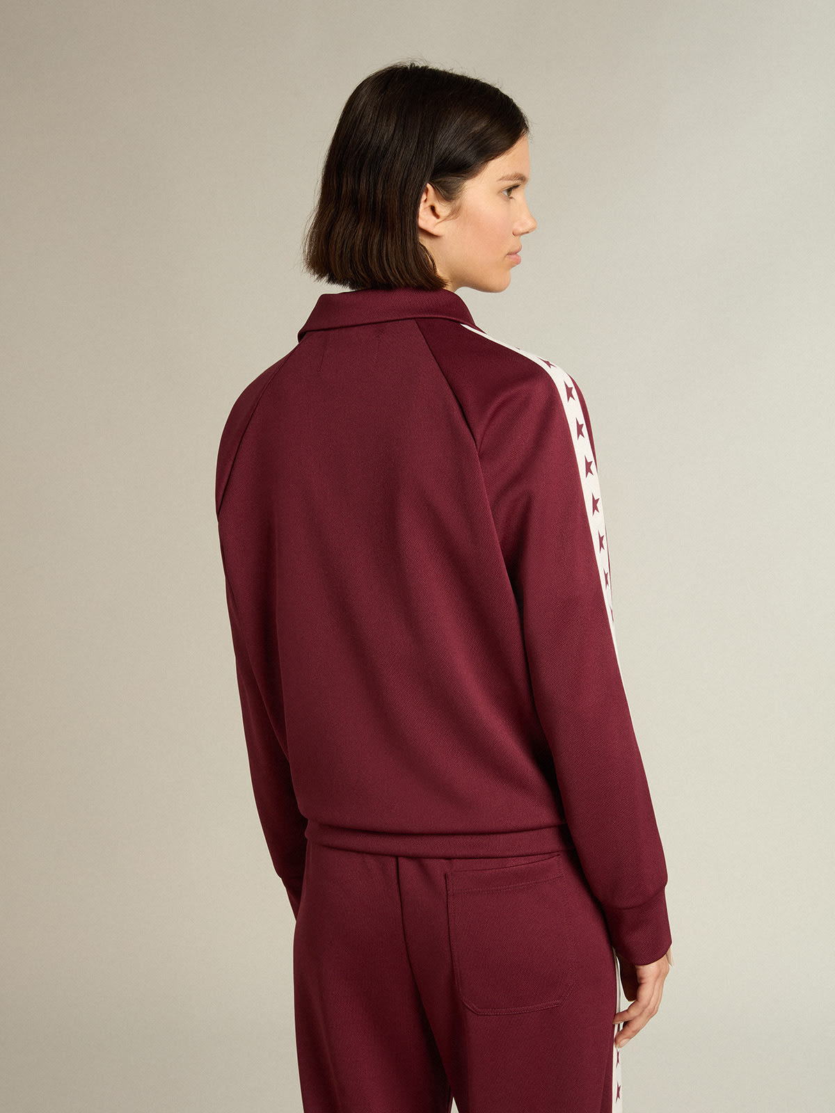 Golden Goose - Women’s burgundy zipped sweatshirt with white strip and contrasting stars in 