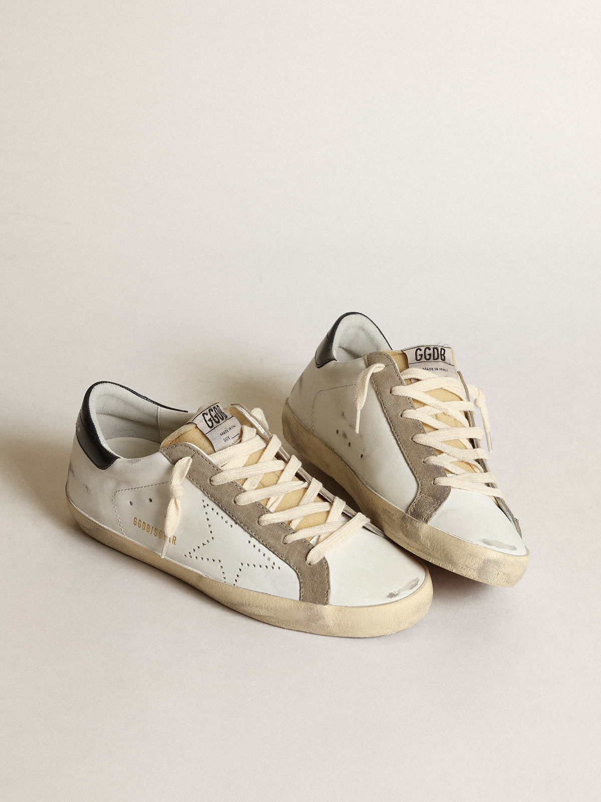 Golden Goose - Women's Super-Star with perforated star and midnight blue heel tab in 