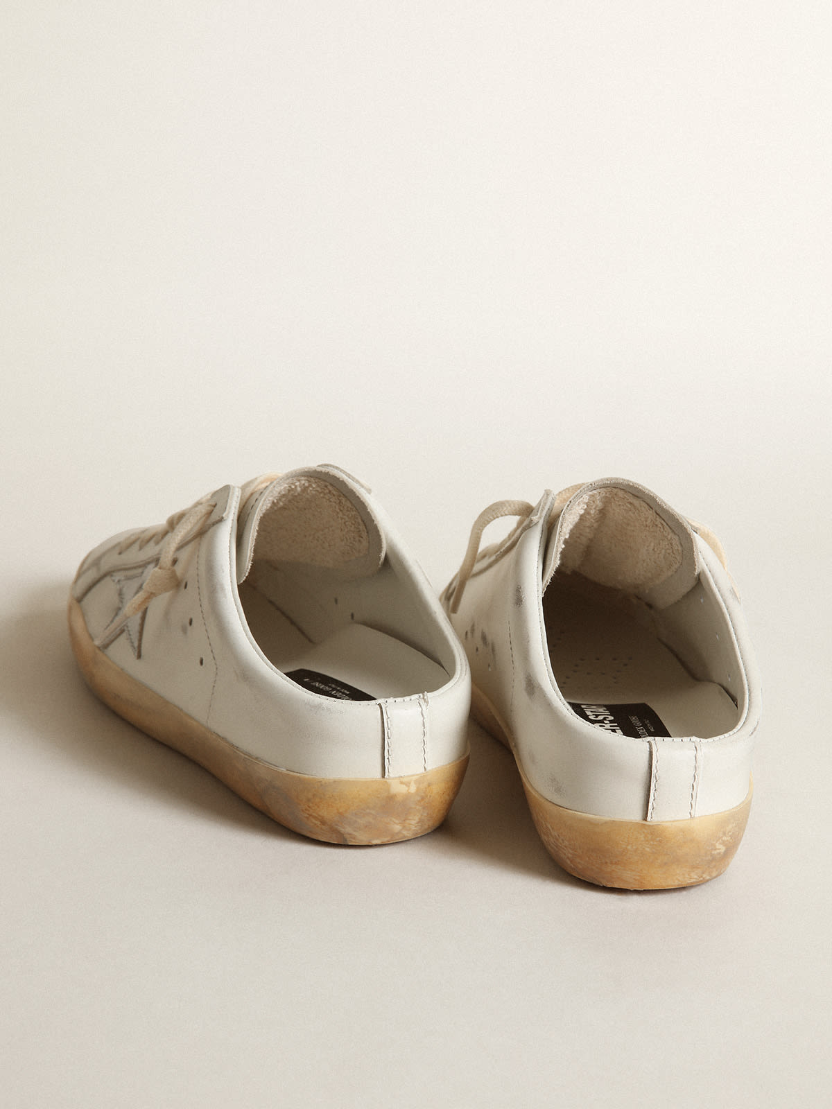 Golden Goose - Super-Star Sabots in white leather with silver metallic leather star in 