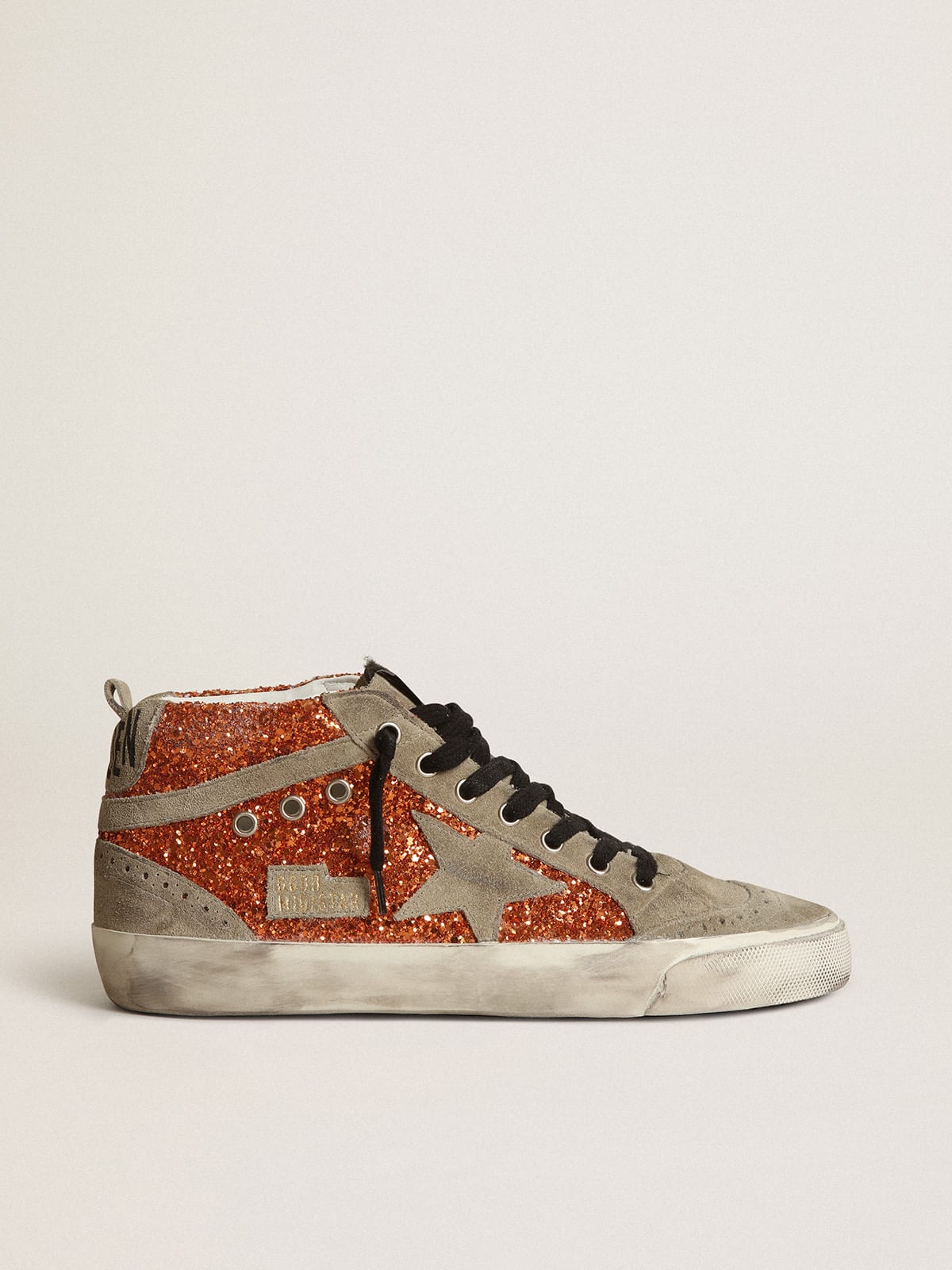 Golden Goose - Mid Star in cinnamon glitter with ice-gray suede star and flash in 