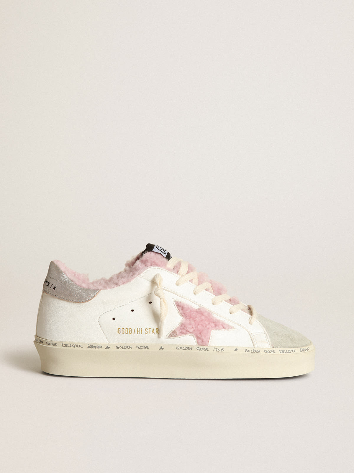 Golden Goose - Hi Star in white nappa with pink shearling star and lining in 