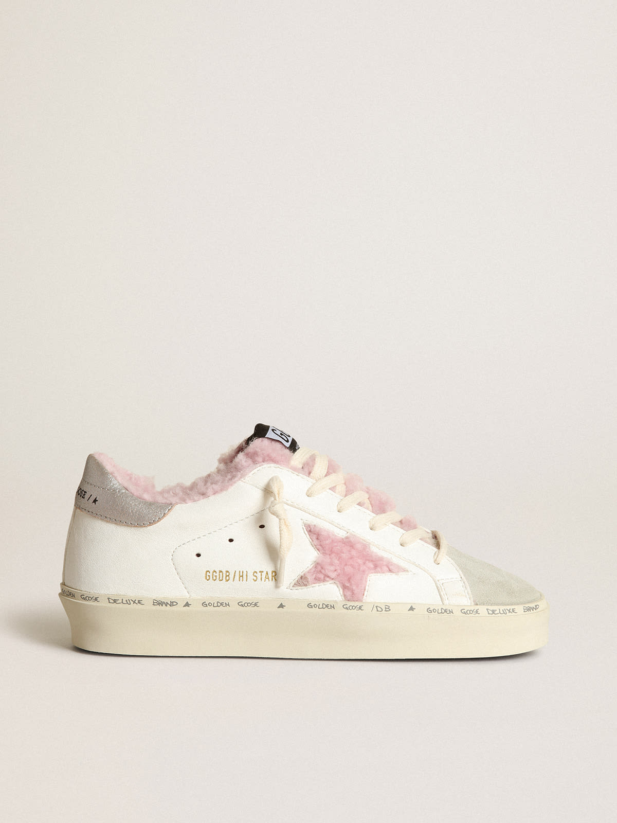 Hi Star in white nappa with pink shearling star and lining