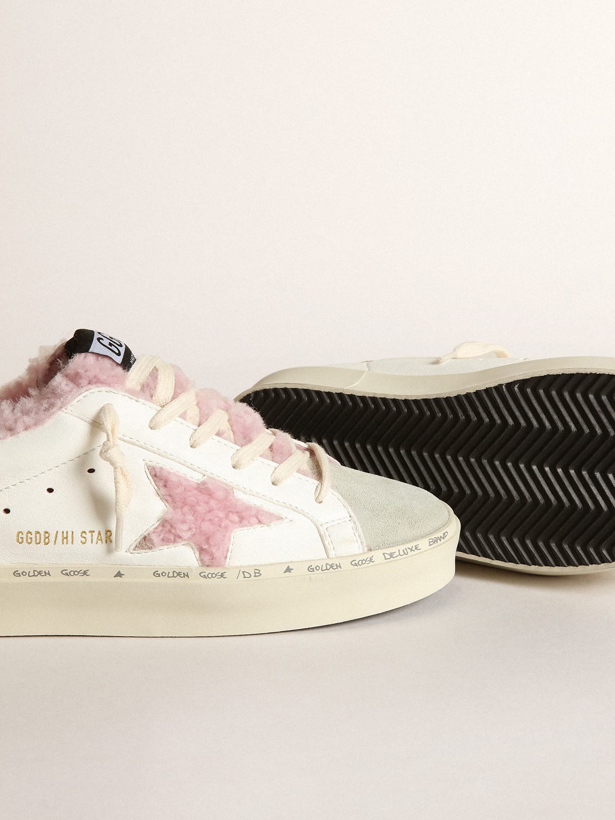 Golden Goose - Hi Star in white nappa with pink shearling star and lining in 