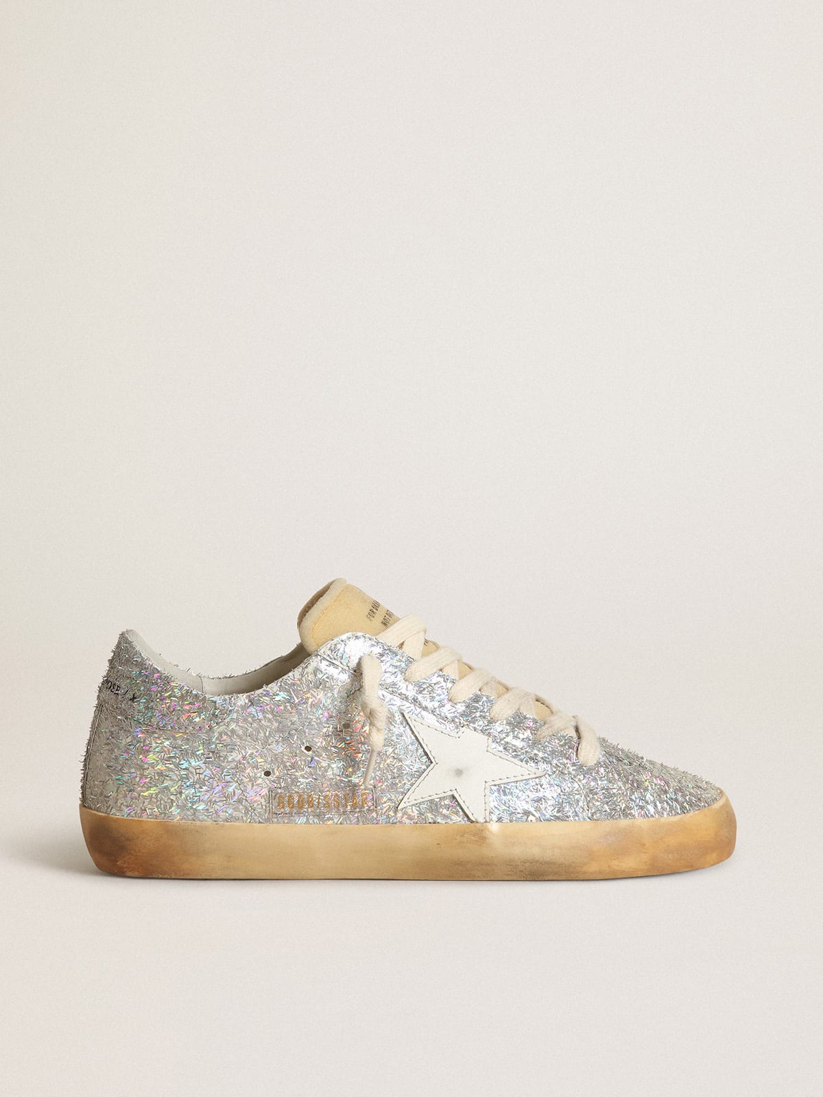 Super-Star with silver lurex details and white leather star | Golden Goose