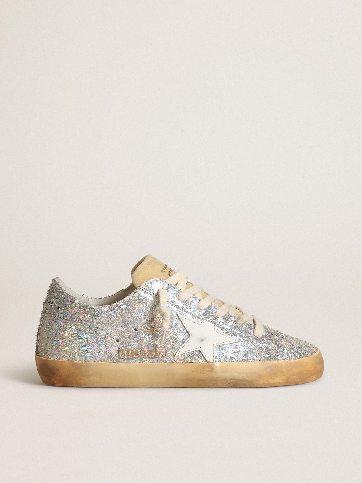 Golden Goose - Women's Super-Star with Silver Sparkle Foxing and Metal Stud Lettering, Woman, Size: 38