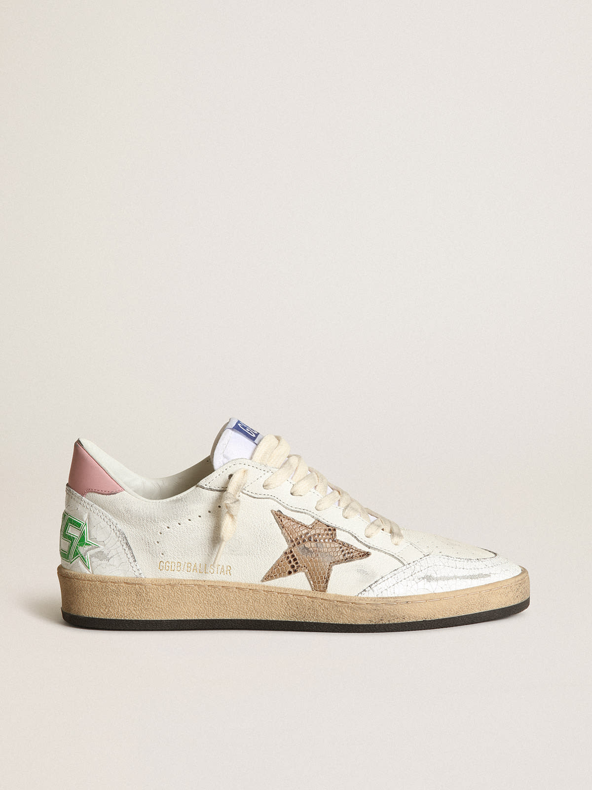 Ball Star in nappa with beige snake-print leather star and pink