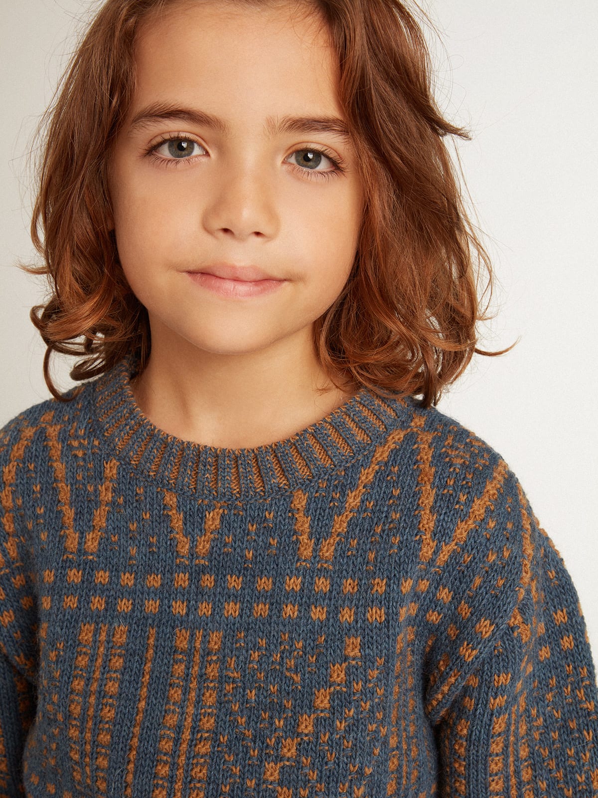 Golden Goose - Boys’ round-neck sweater with blue Fair Isle motif in 