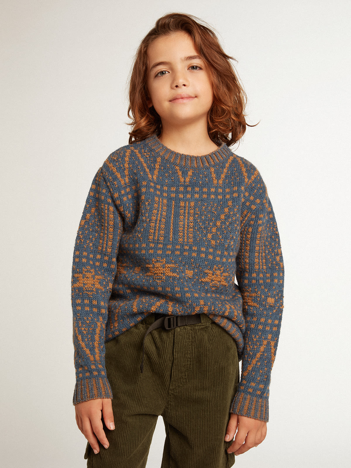 Golden Goose - Boys’ round-neck sweater with blue Fair Isle motif in 