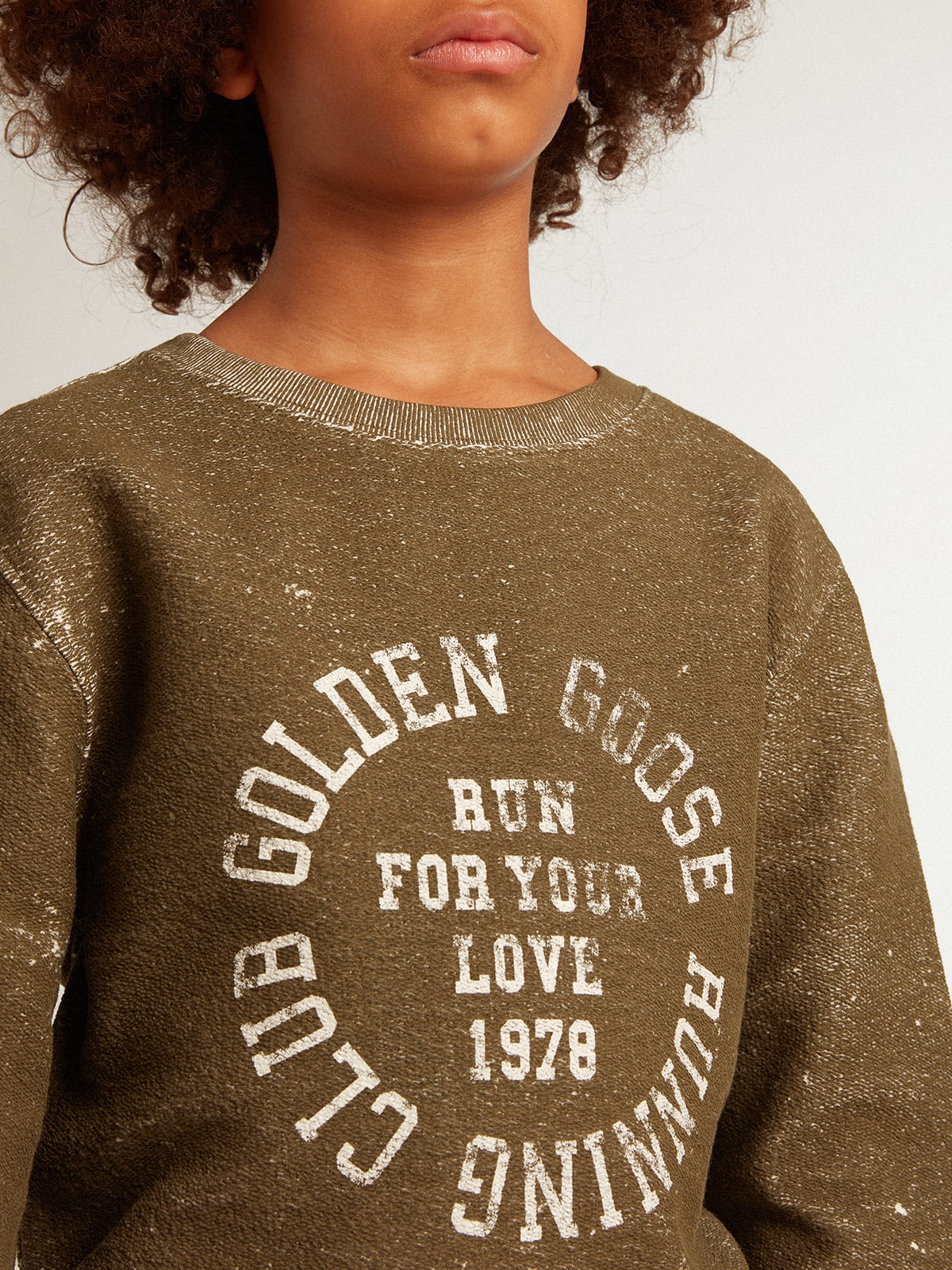 Golden Goose - Sweat-shirt pour garçon en coton couleur hêtre effet vintage in 