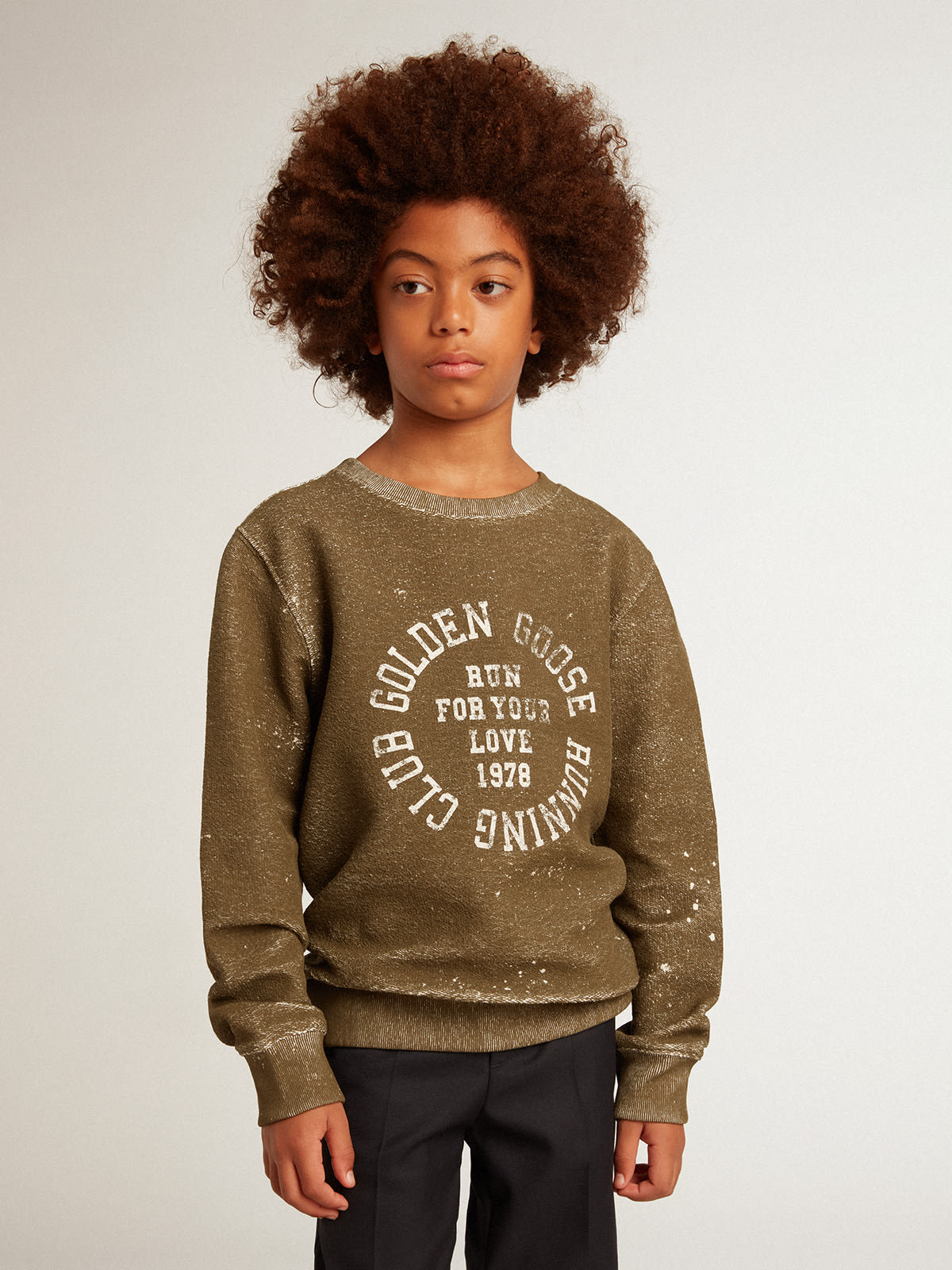 Golden Goose - Boys’ vintage-effect beech-colored cotton sweatshirt in 