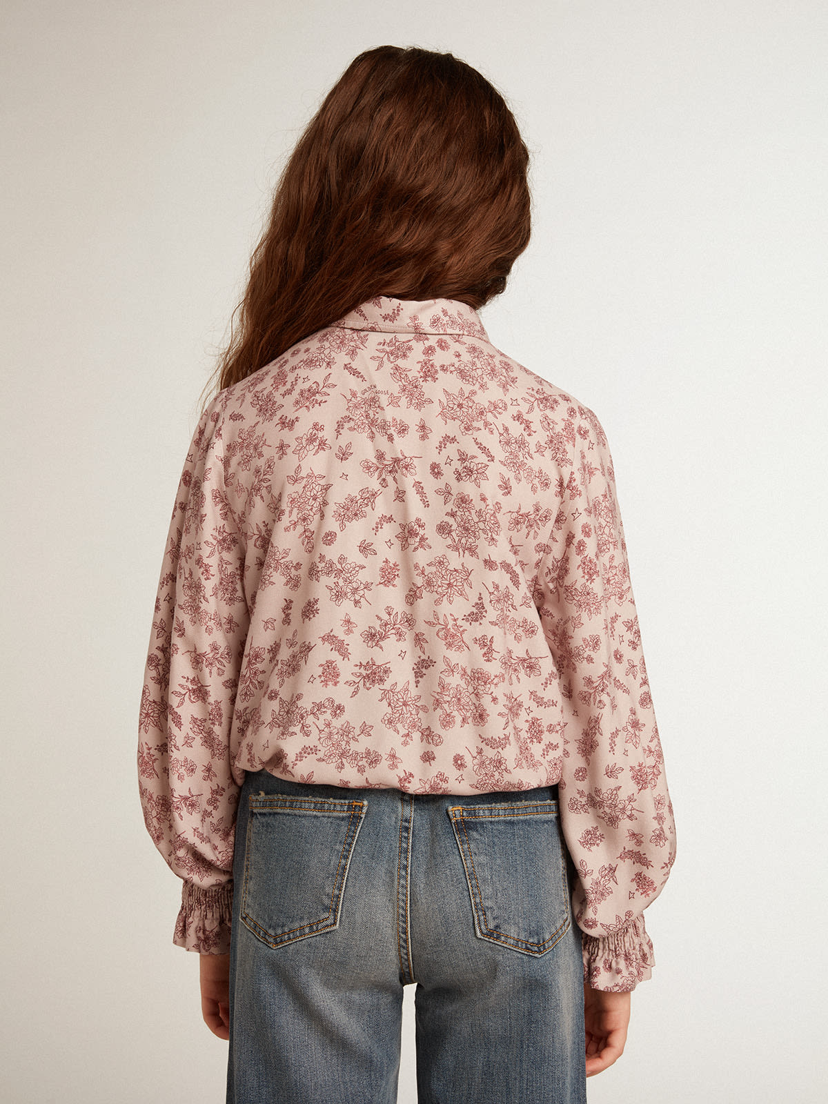 Golden Goose - Polo shirt in powder-pink viscose with floral print in 