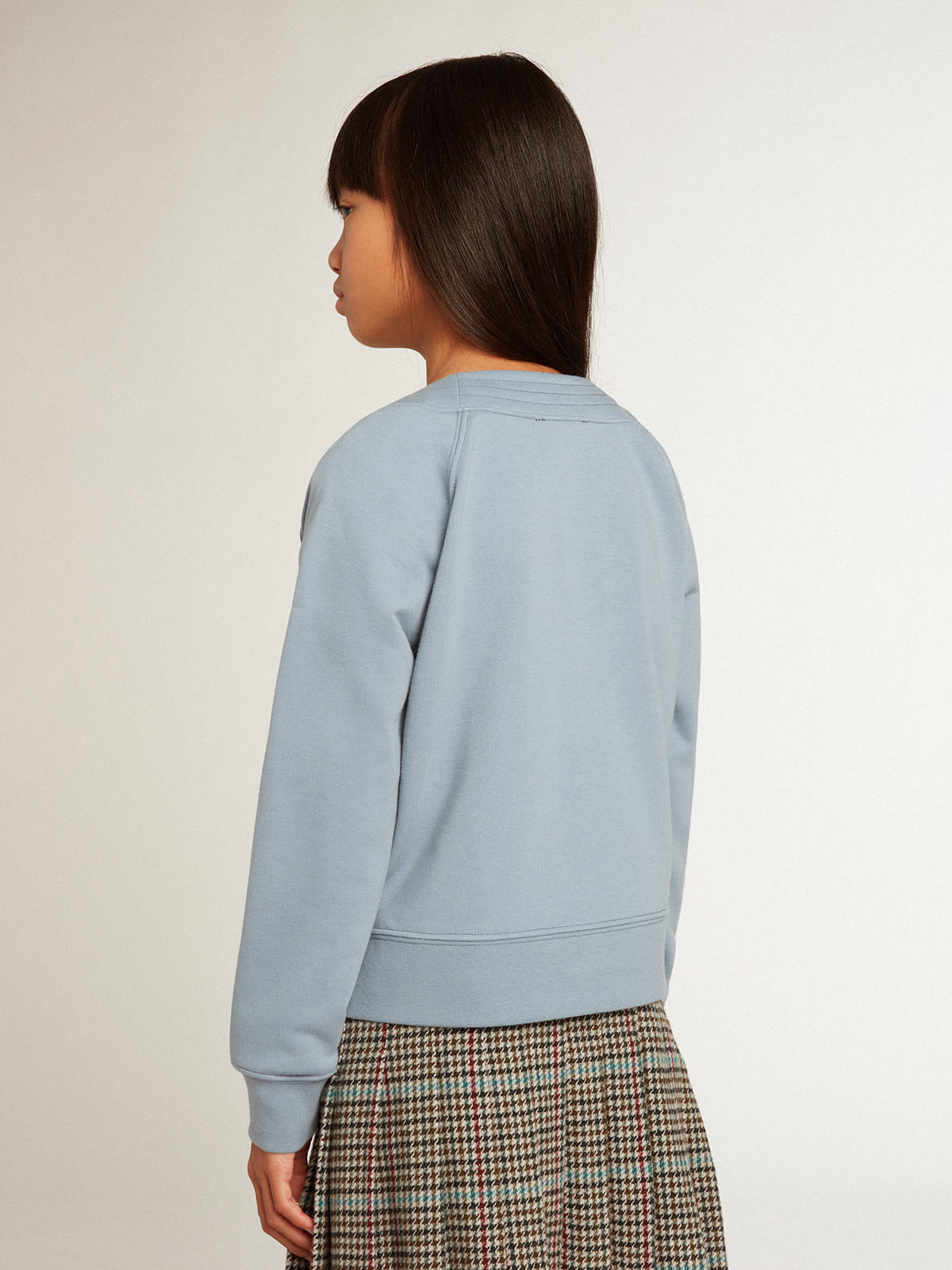 Golden Goose - Girls’ light blue cotton cardigan with beaded lettering in 