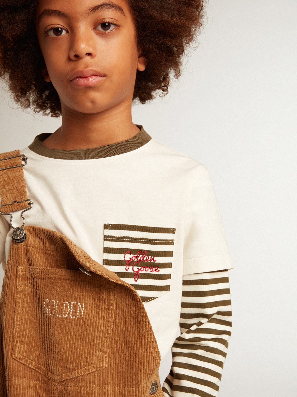 Golden Goose - Boys’ double-sleeve T-shirt in striped cotton in 