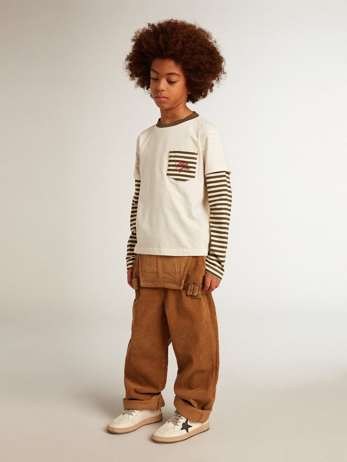 Golden Goose - Boys’ double-sleeve T-shirt in striped cotton in 