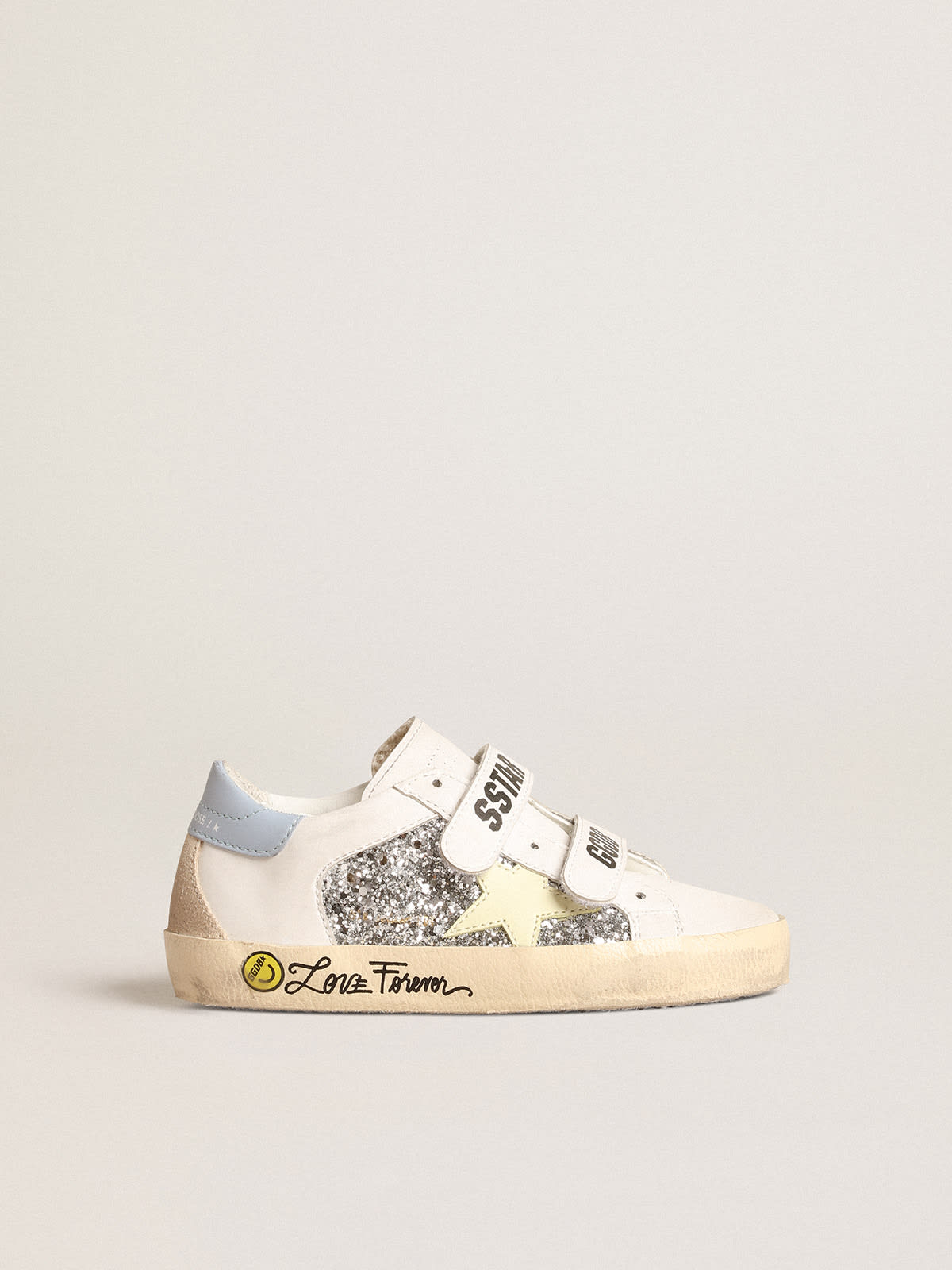 Golden Goose - Bio-based Old School Junior with yellow star and glitter inserts in 