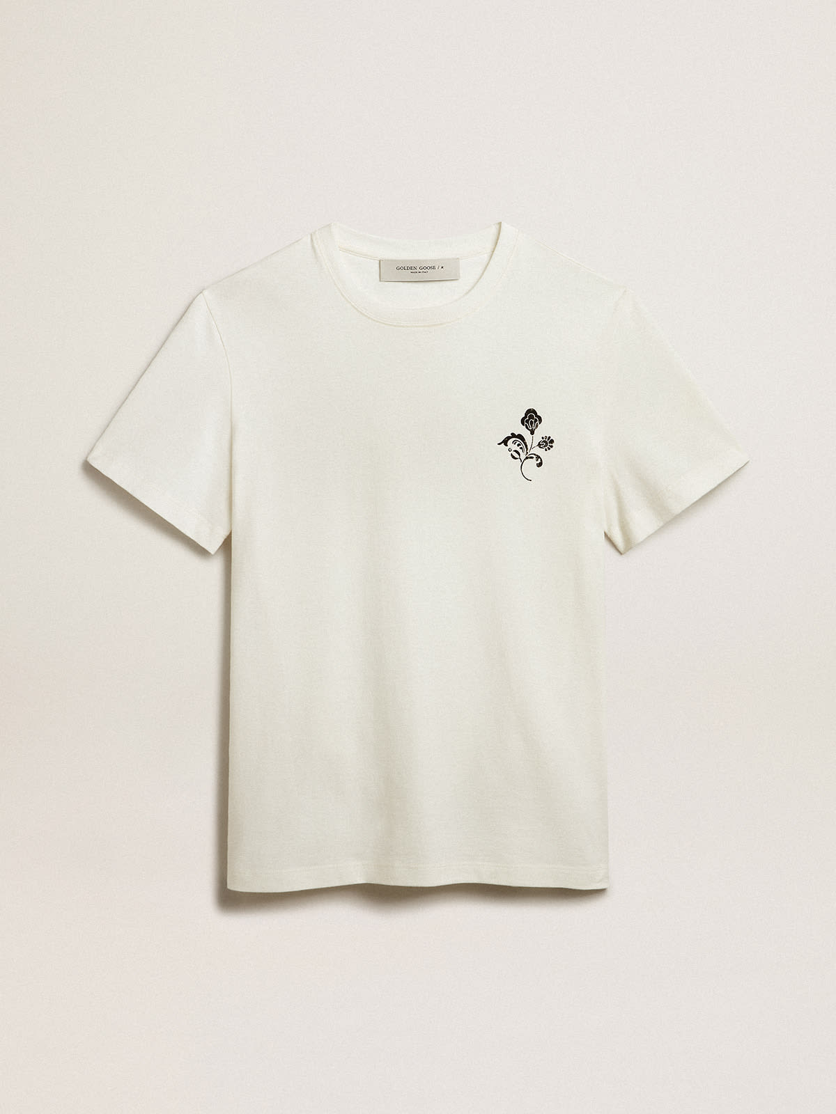 Golden Goose - Camiseta de algodón blanco con flor estampada en el delantero in 