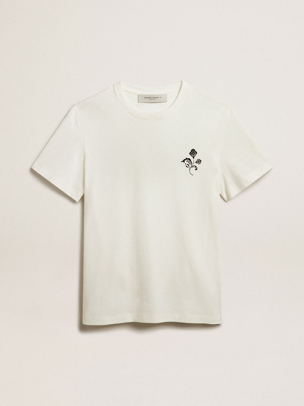 Tシャツ コットン（ホワイト） フロント：フラワープリント | Golden Goose