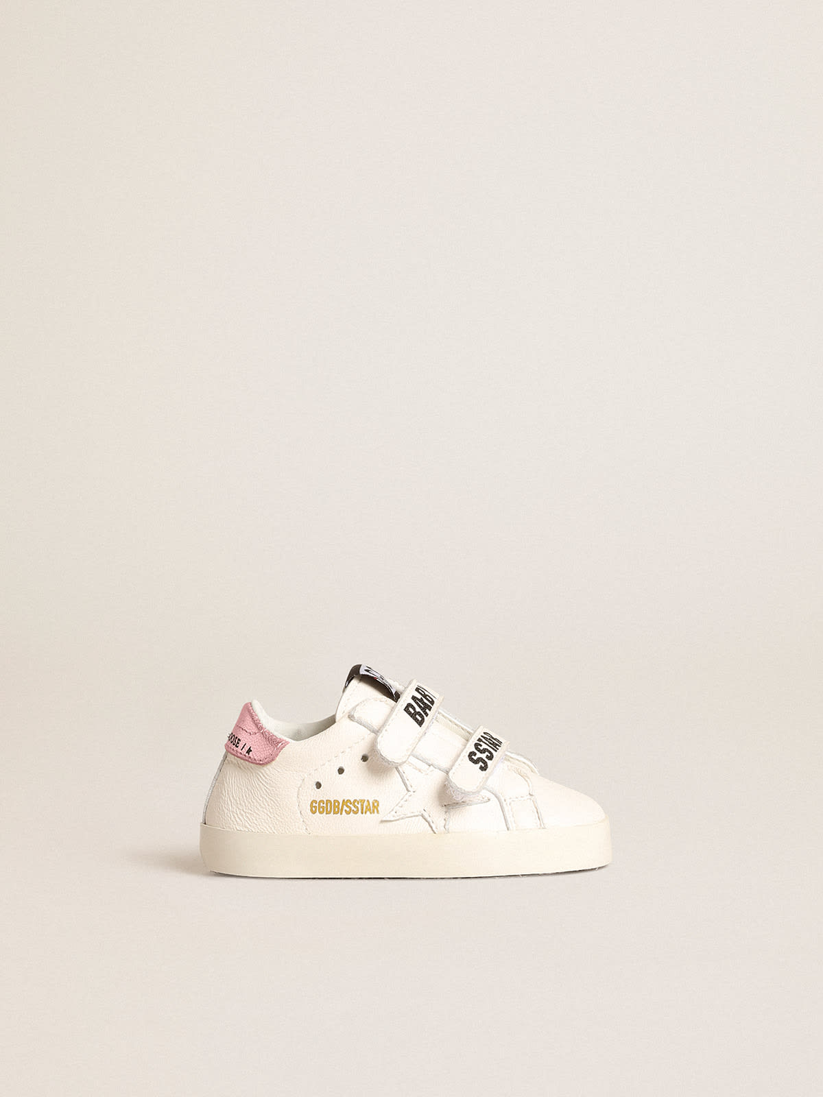 Golden Goose - Baby School set in white nappa leather with pink leather heel tab in 